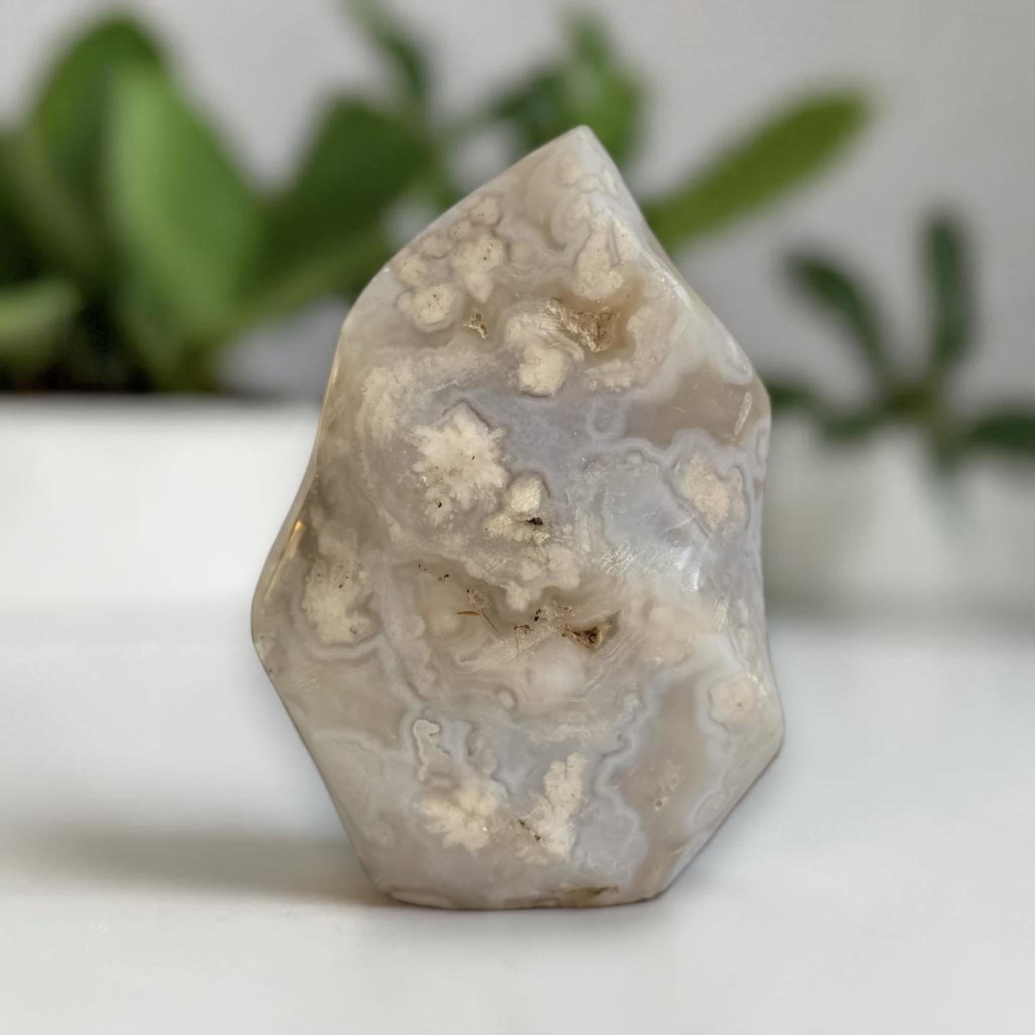 Flower Agate Flame, Pink Crystal Decor, Healing Stone Gift