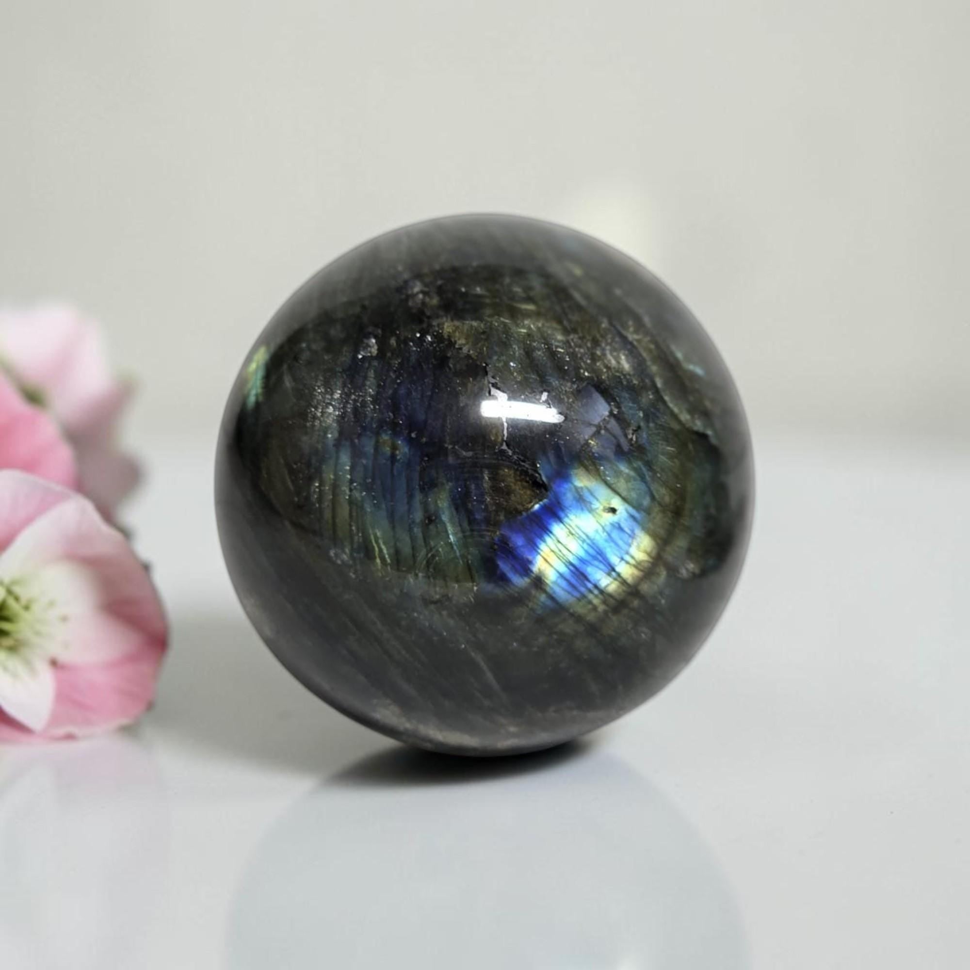 Flash Labradorite Sphere 73mm | Blue Flash Crystal Ball | Protection Energy Stone