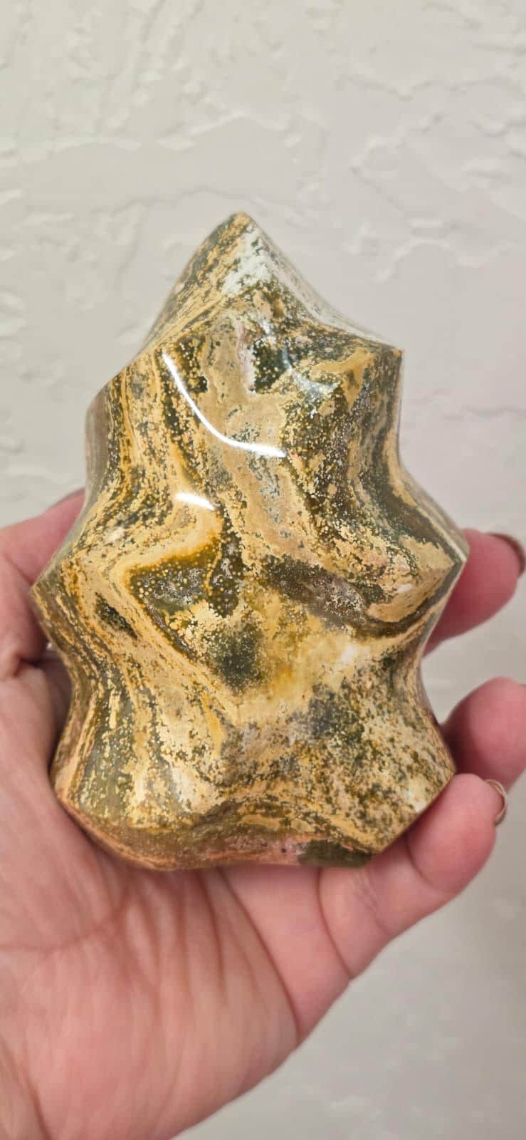 Orbicular Ocean Jasper Flame, Madagascar Freeform Crystal, Natural Mineral Specimen Decor