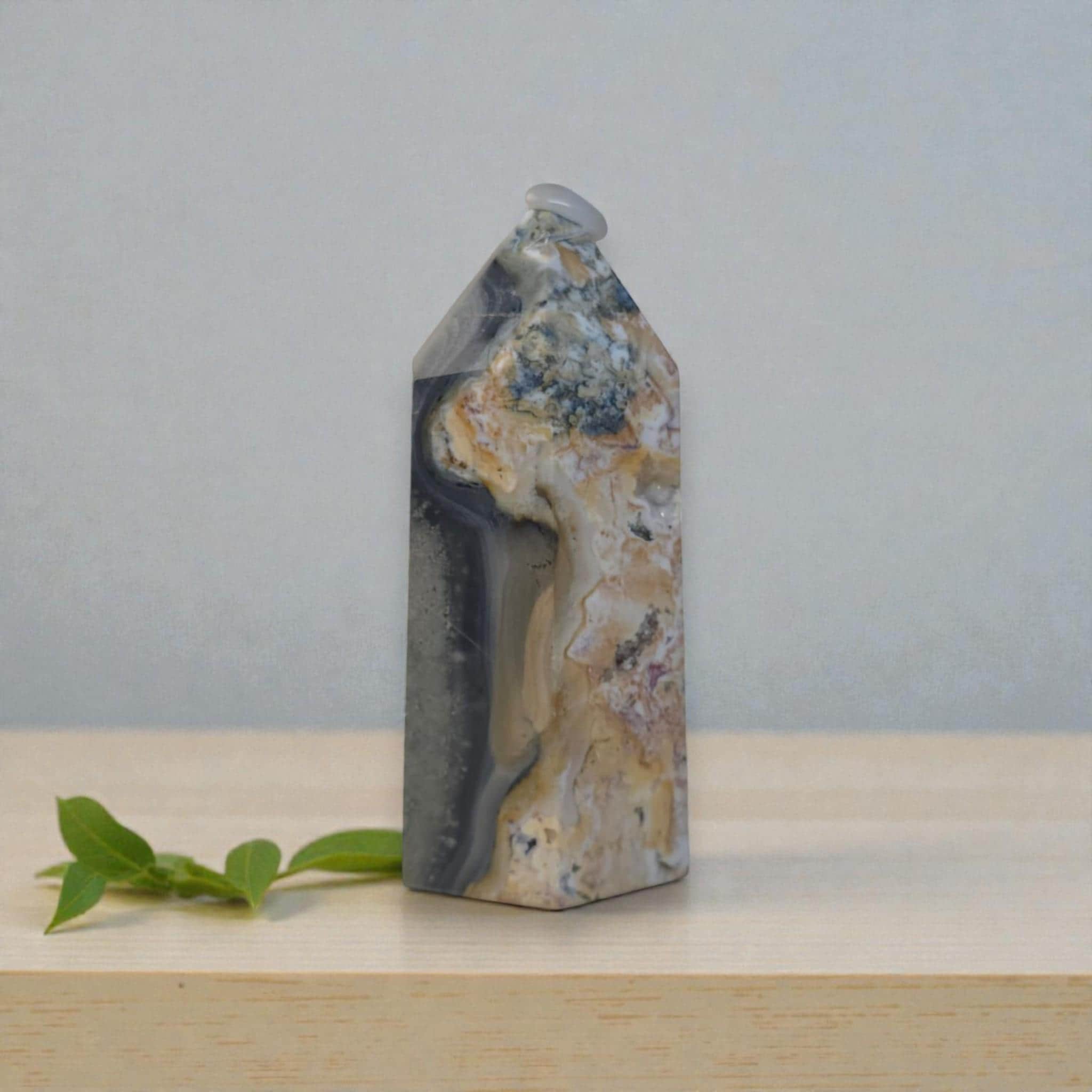 Ocean Jasper Tower, Druzy Agate Obelisk, Polished Healing Stone Decor, Madagascar Mineral Gift, Reiki