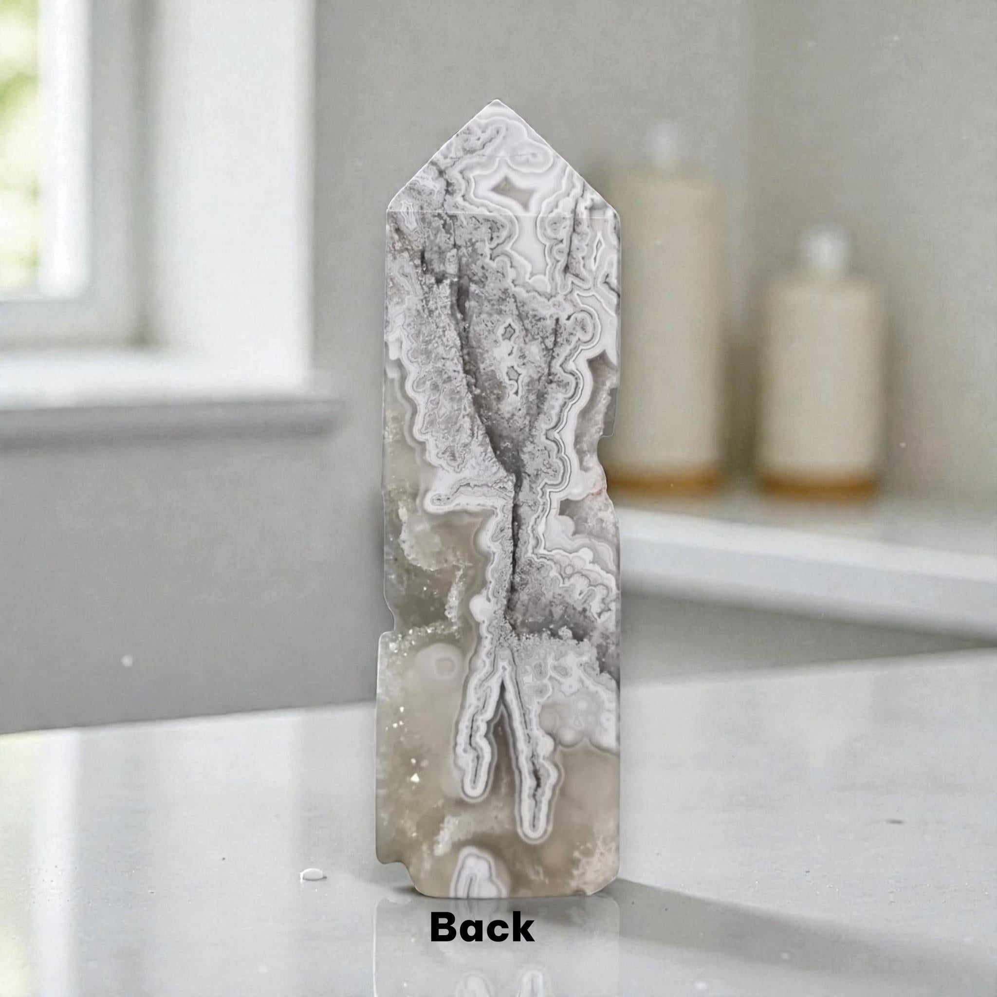 White Lace Tower, Sparkling Druzy Point, Luxury Healing Stone Decor Gift