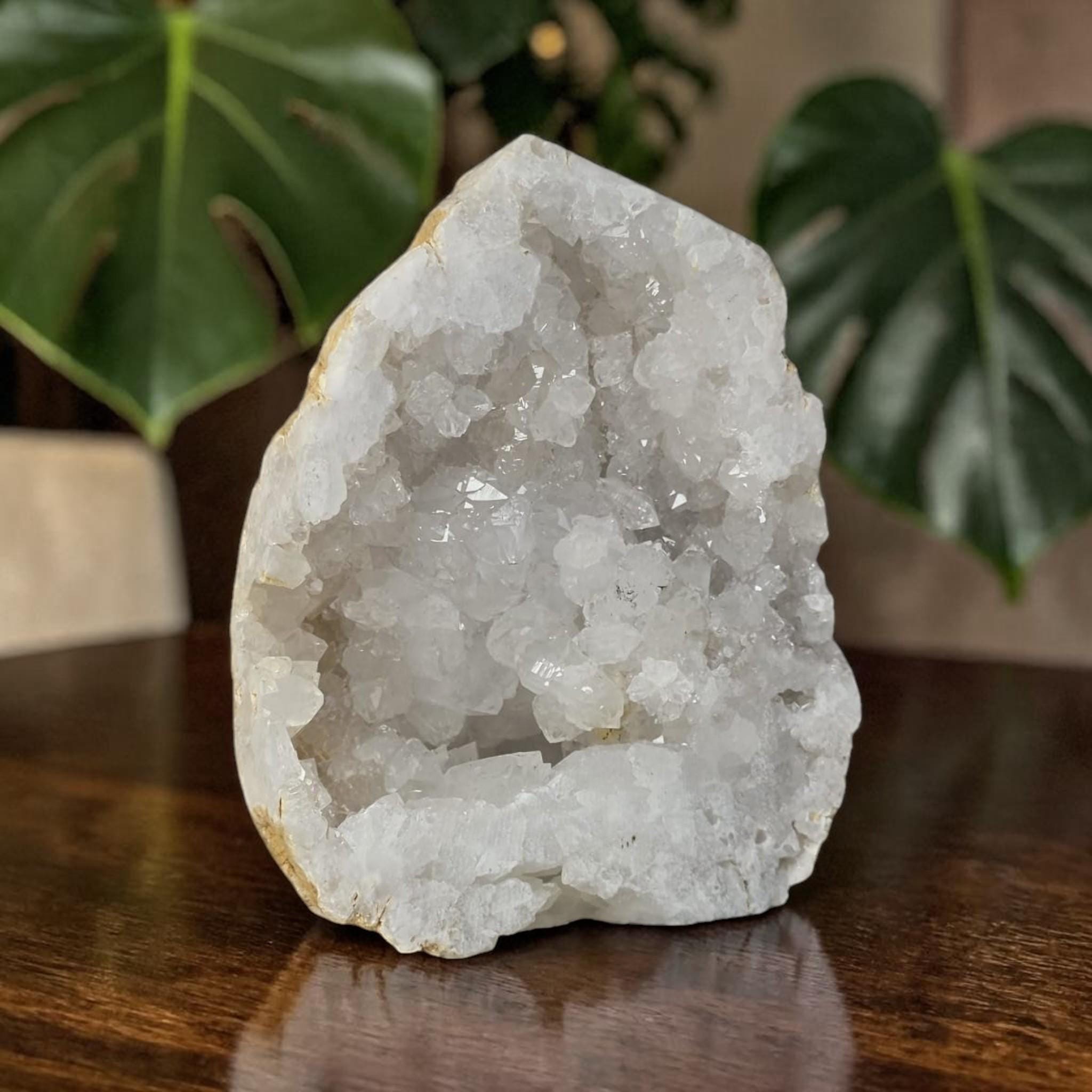White Quartz Druzy Geode, Sparkling Crystal Cluster, Natural Druzy Mineral Decor