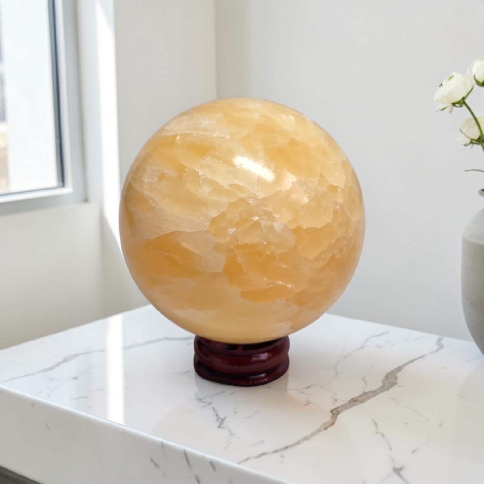 Yellow Calcite Sphere 60mm, Yellow Stone Ball, Healing Orb, Reiki Gift, Meditation Decor