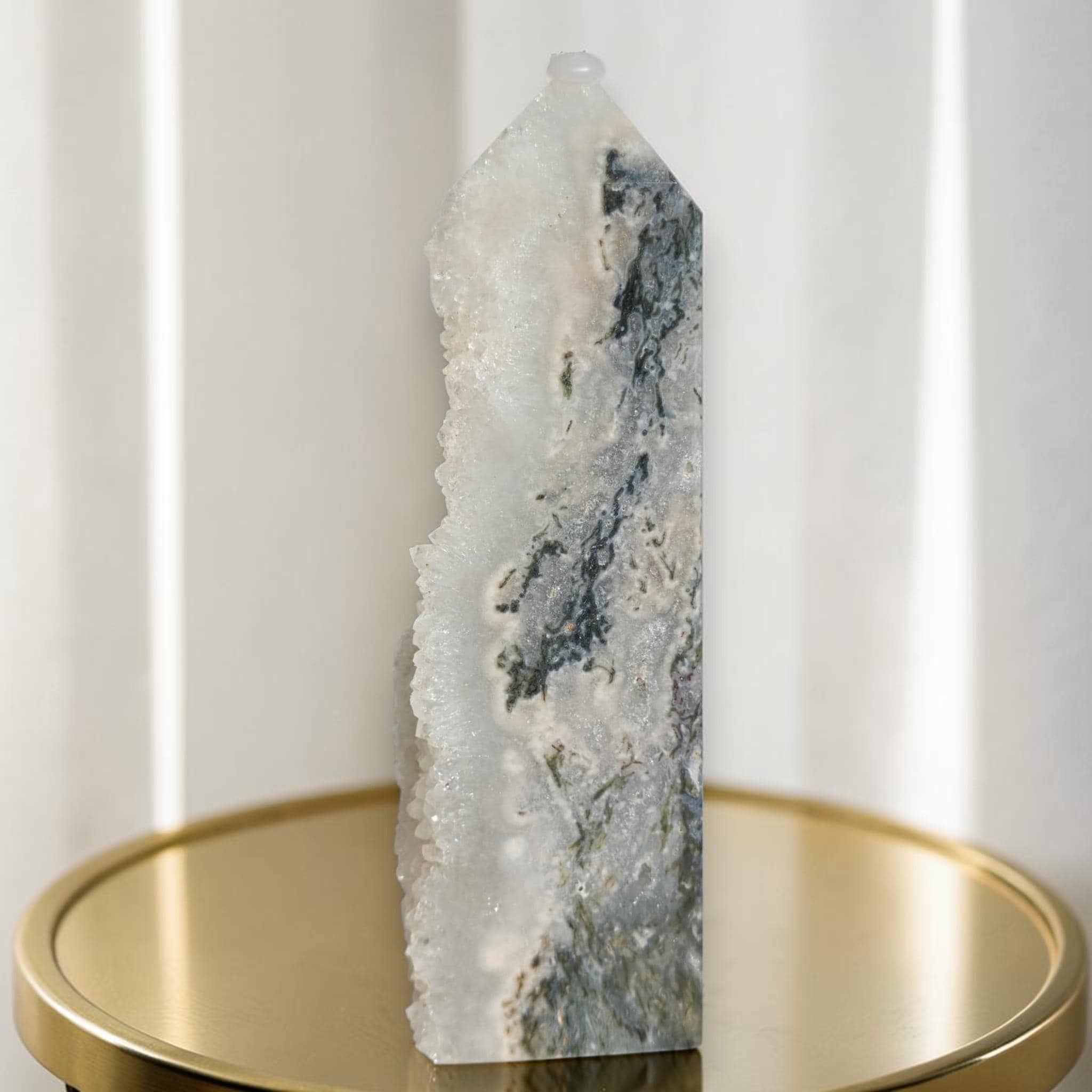 Moss Agate Druzy Geode Tower
