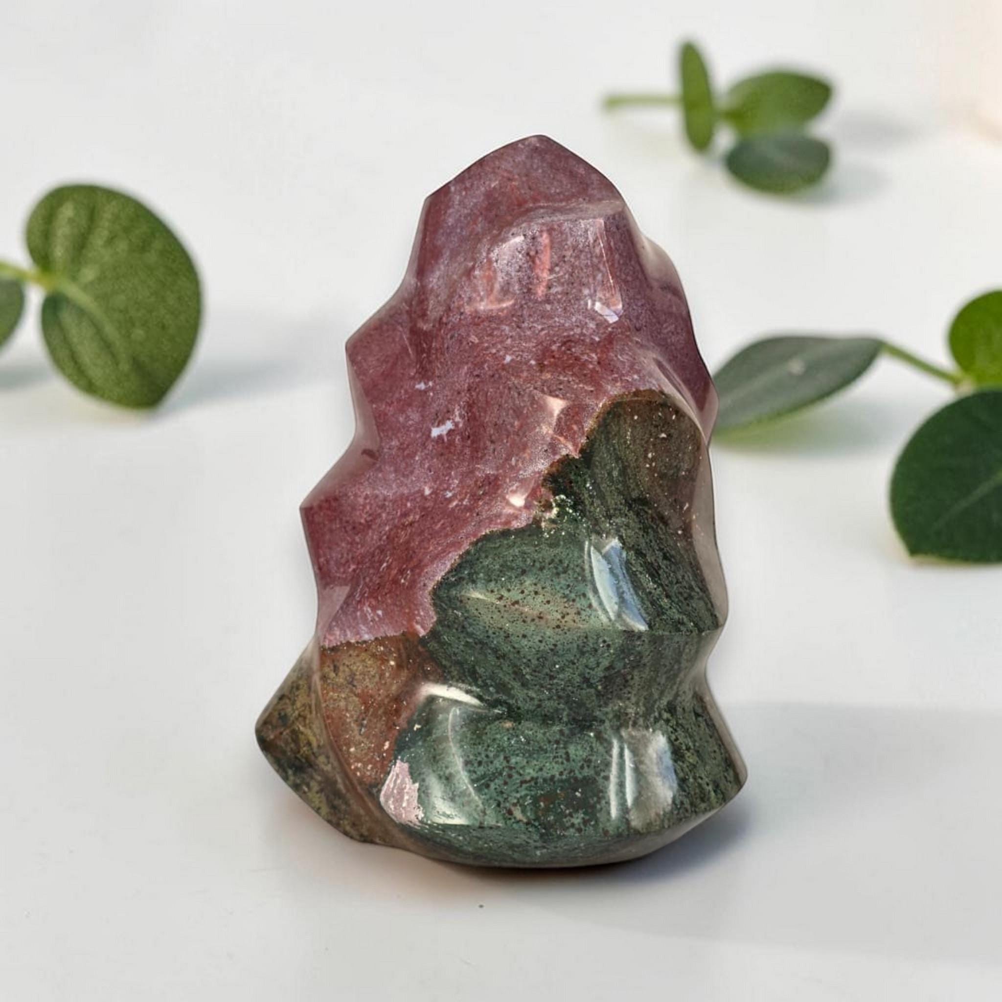 Ocean Jasper Flame, Large Crystal Flame Sculpture, Collector Display Stone