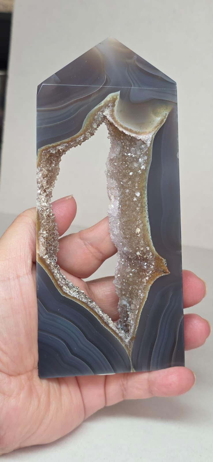 Agate Druzy Tower, Open Cave Geode Crystal, Collector Statement Piece