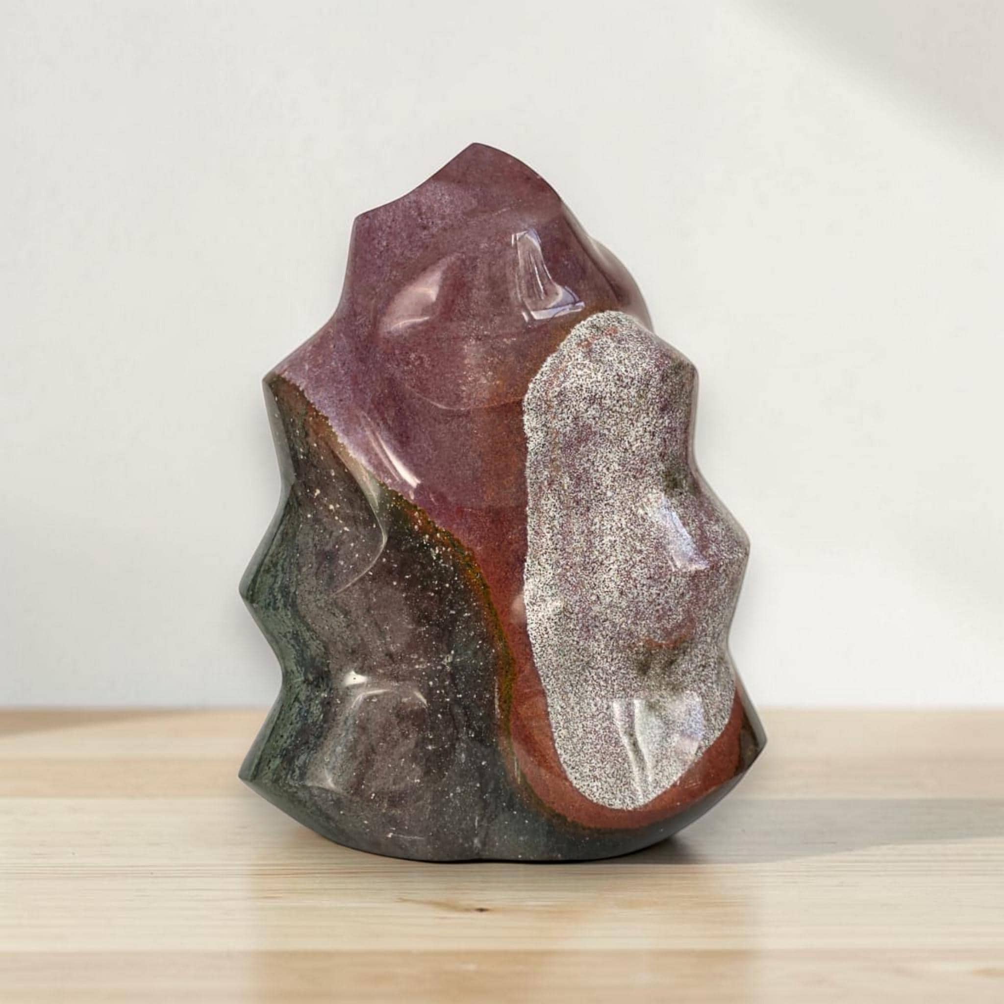 Ocean Jasper Flame, Large Crystal Flame Sculpture, Collector Display Stone