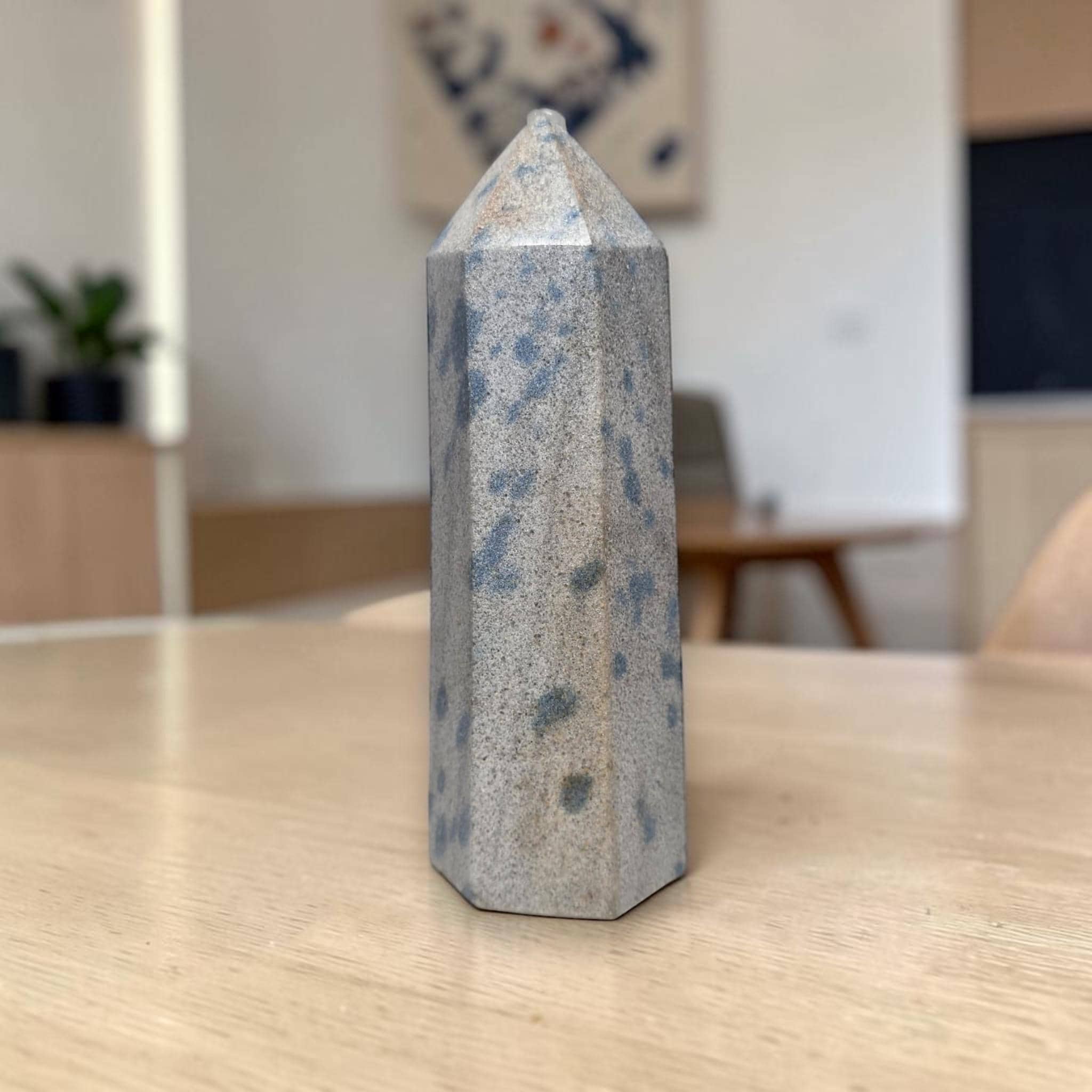 K2 Jasper Crystal Tower, Blue Azurite Point, Healing Stone Decor