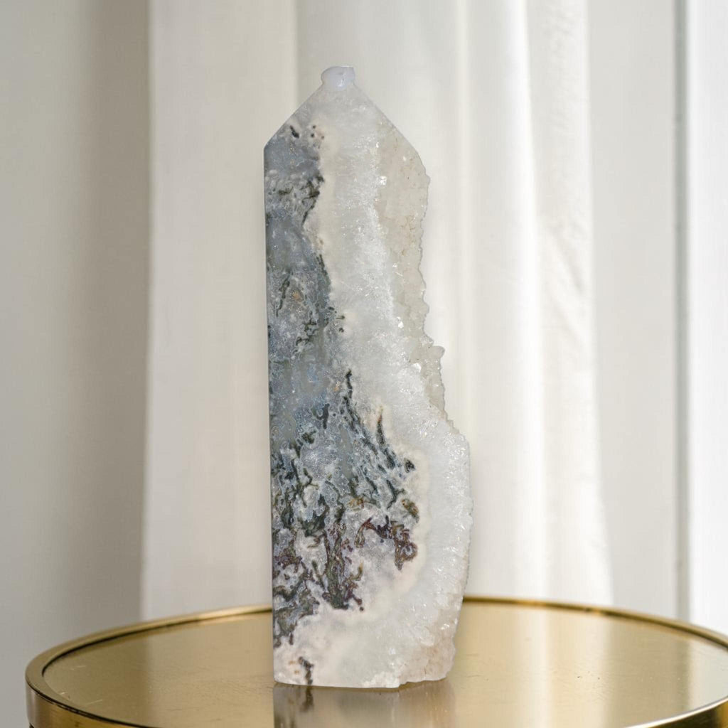 Moss Agate Druzy Geode Tower