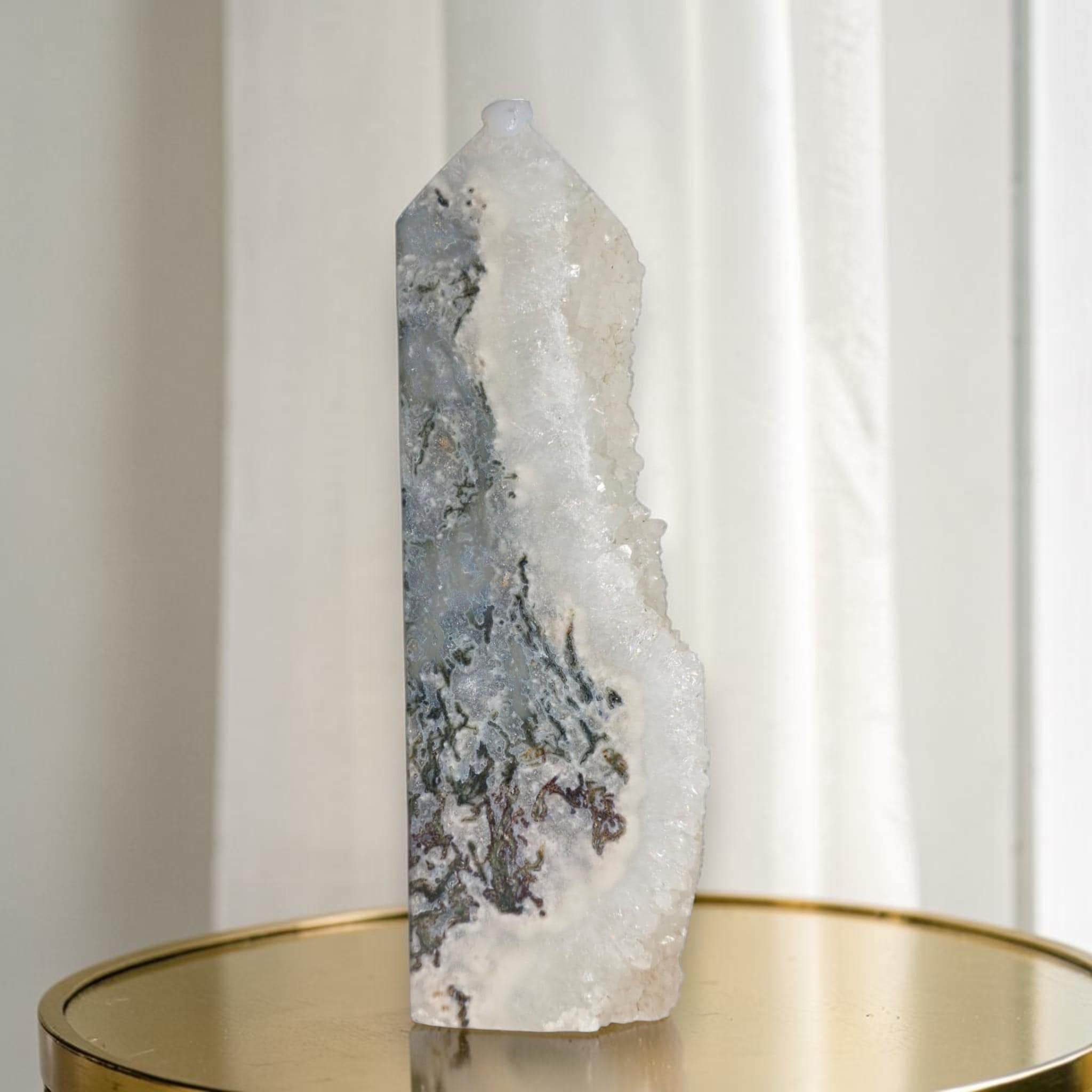 Moss Agate Druzy Geode Tower
