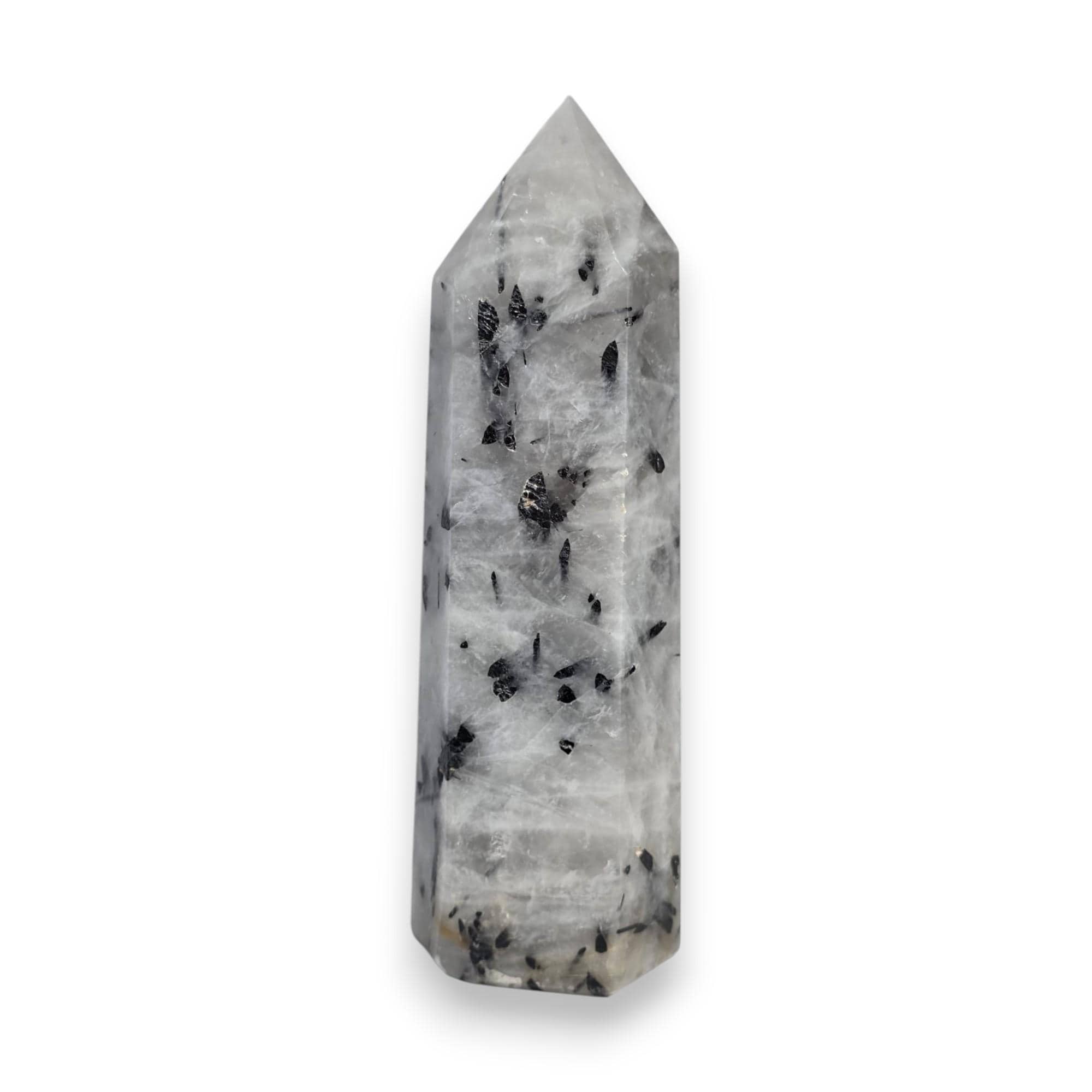 Large Tourmalinated Quartz Tower 7.5 Inch | Black Tourmaline Quartz Obelisk Generator | Protection Grounding Crystal