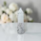 White howlite tower with gray veining, upright pointed top