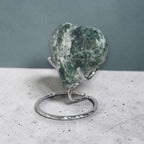 Tree Agate Heart Crystal – Polished Green & White Stone Carving, 3" Wide