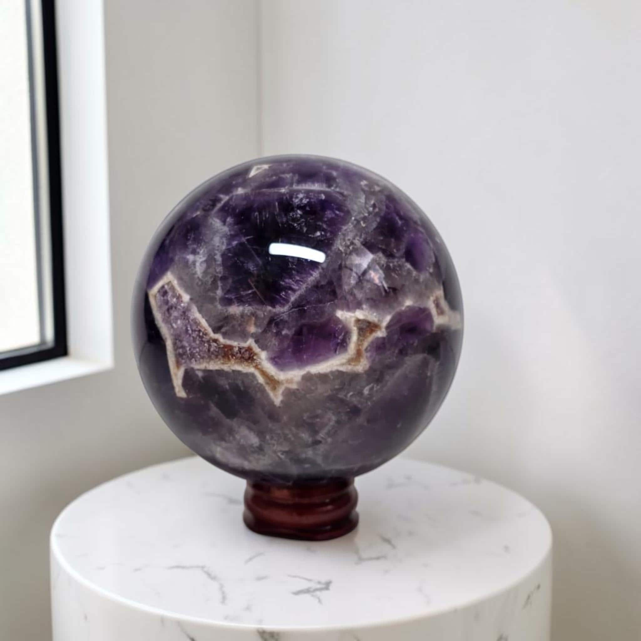 Chevron Amethyst Sphere 58mm, Dream Amethyst Druzy Crystal Ball