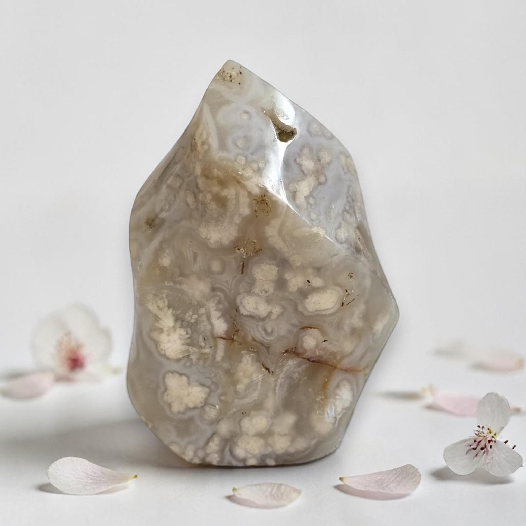 Flower Agate Flame, Pink Crystal Decor, Healing Stone Gift