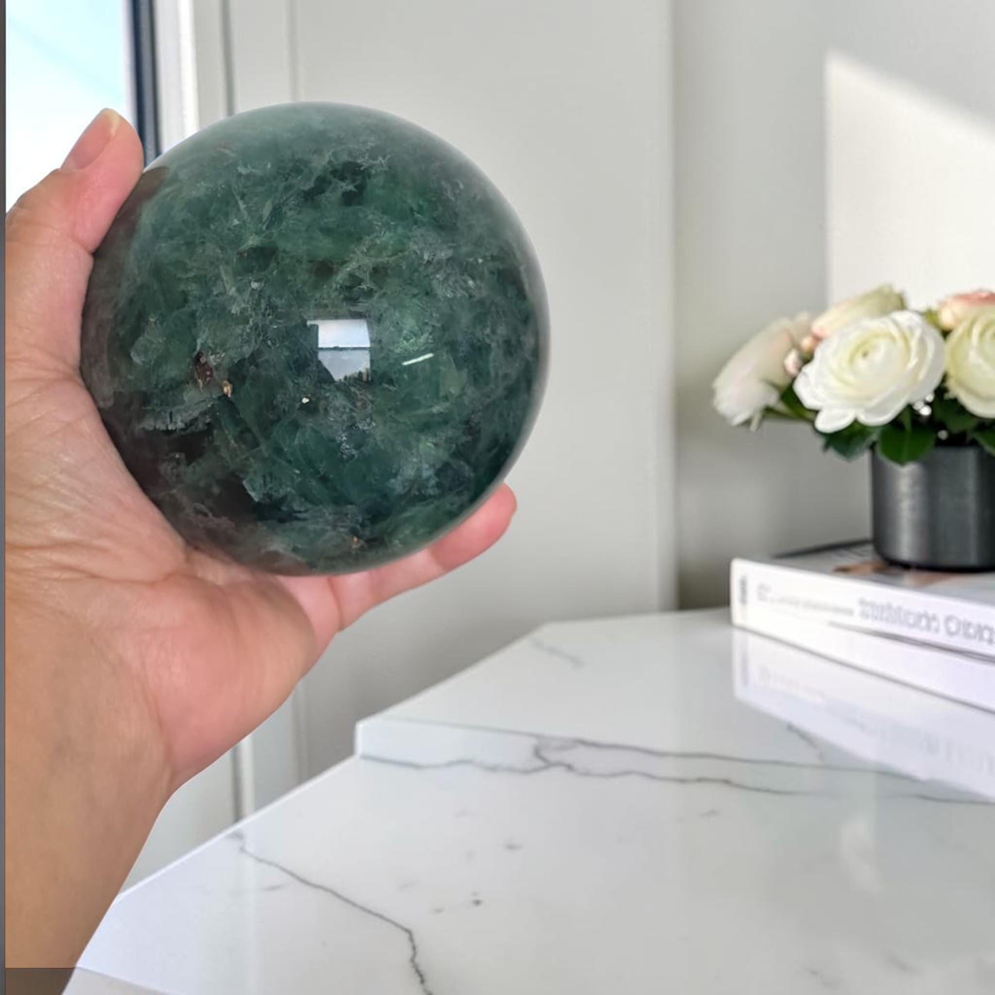 Green Fluorite Sphere 90mm, Large Fluorite Crystal Ball Decor