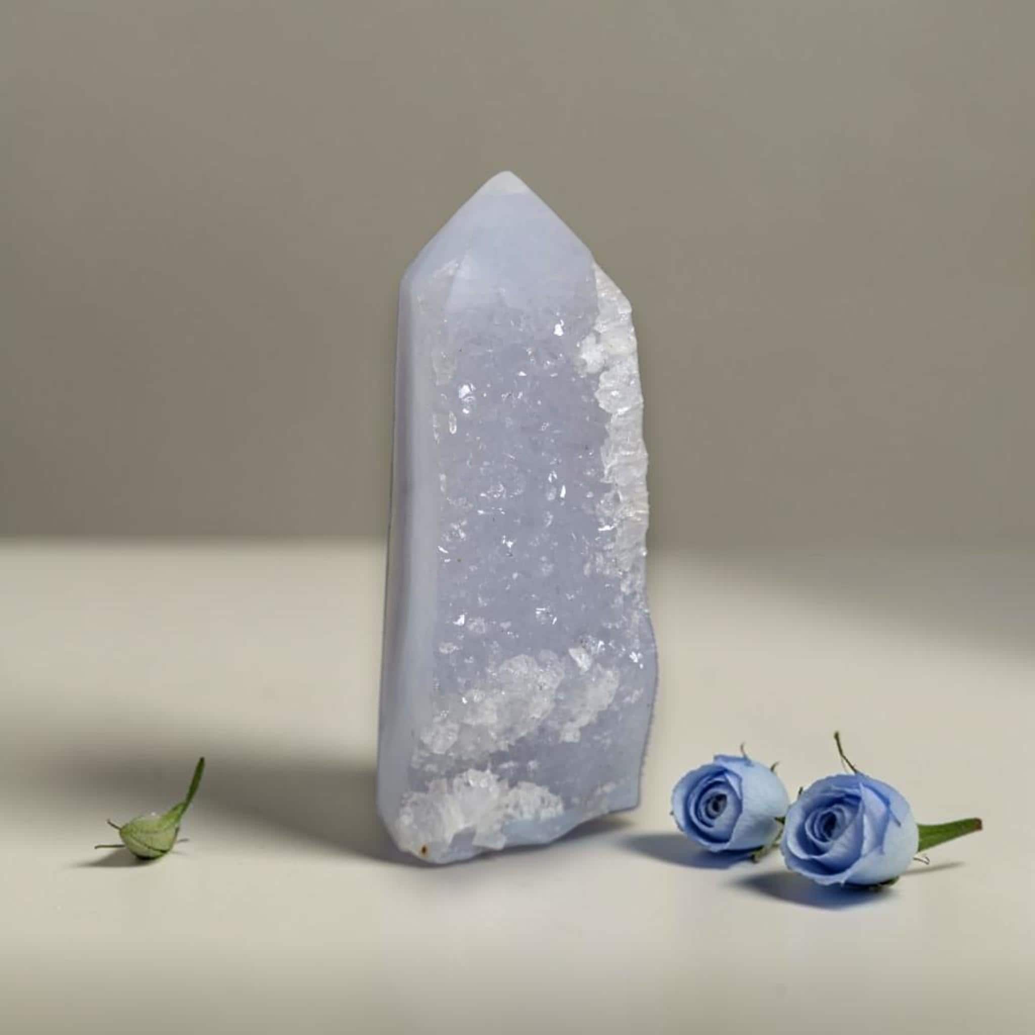 Blue Lace Agate Tower Druzy Crystal Point Natural Agate Obelisk