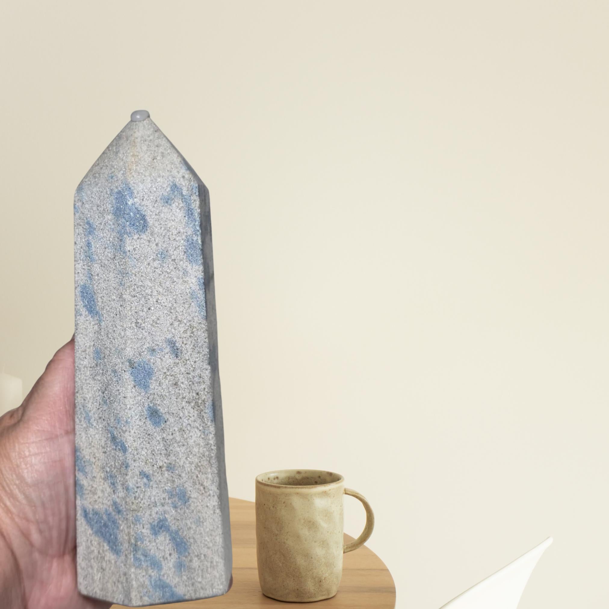 K2 Jasper Crystal Tower, Blue Azurite Point, Healing Stone Decor