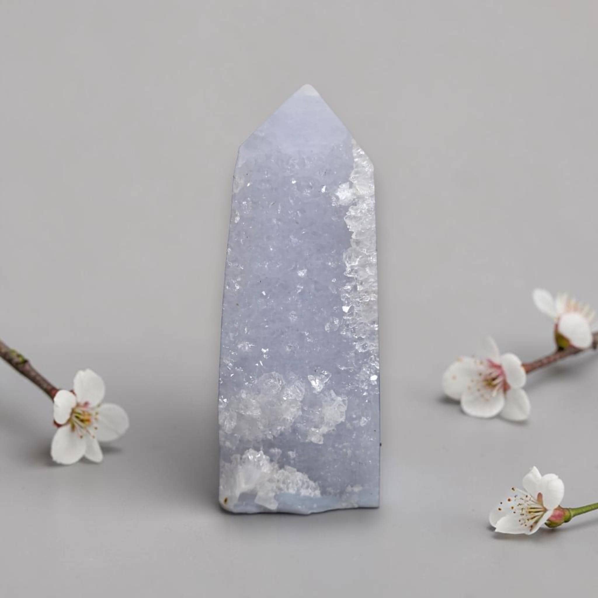Blue Lace Agate Tower Druzy Crystal Point Natural Agate Obelisk