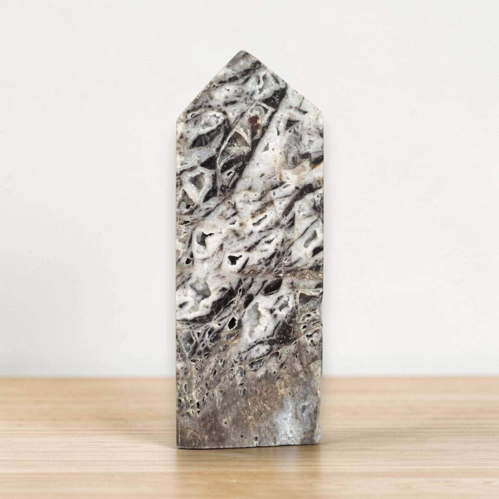 Sphalerite Tower, Natural Sphalerite Crystal Point, Black White Mineral
