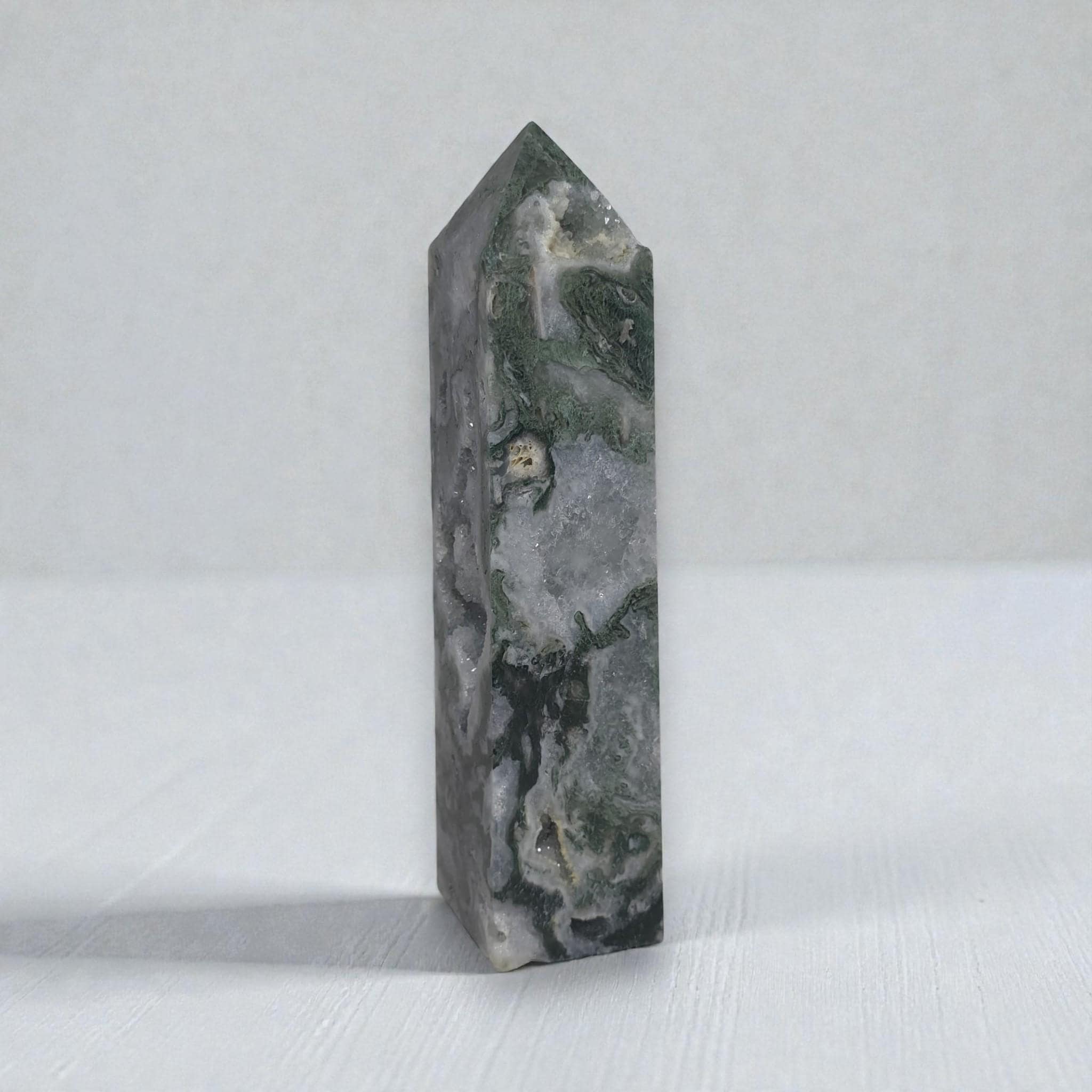 Natural Green Moss Agate Crystal Tower Point Druzy Obelisk Healing Stone Home Decor Gift