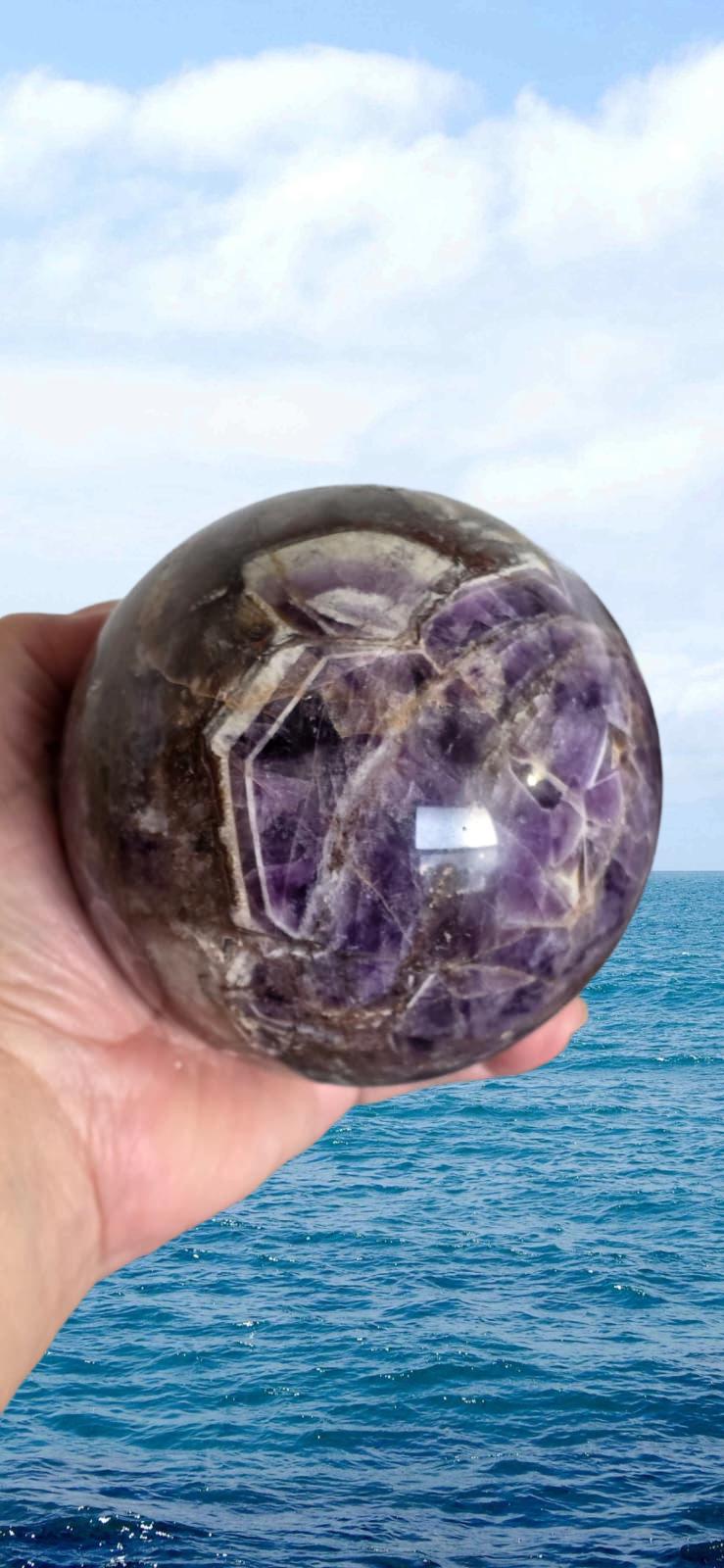 Large Chevron Amethyst Sphere – 92mm Galaxy Quartz Crystal Orb Ball