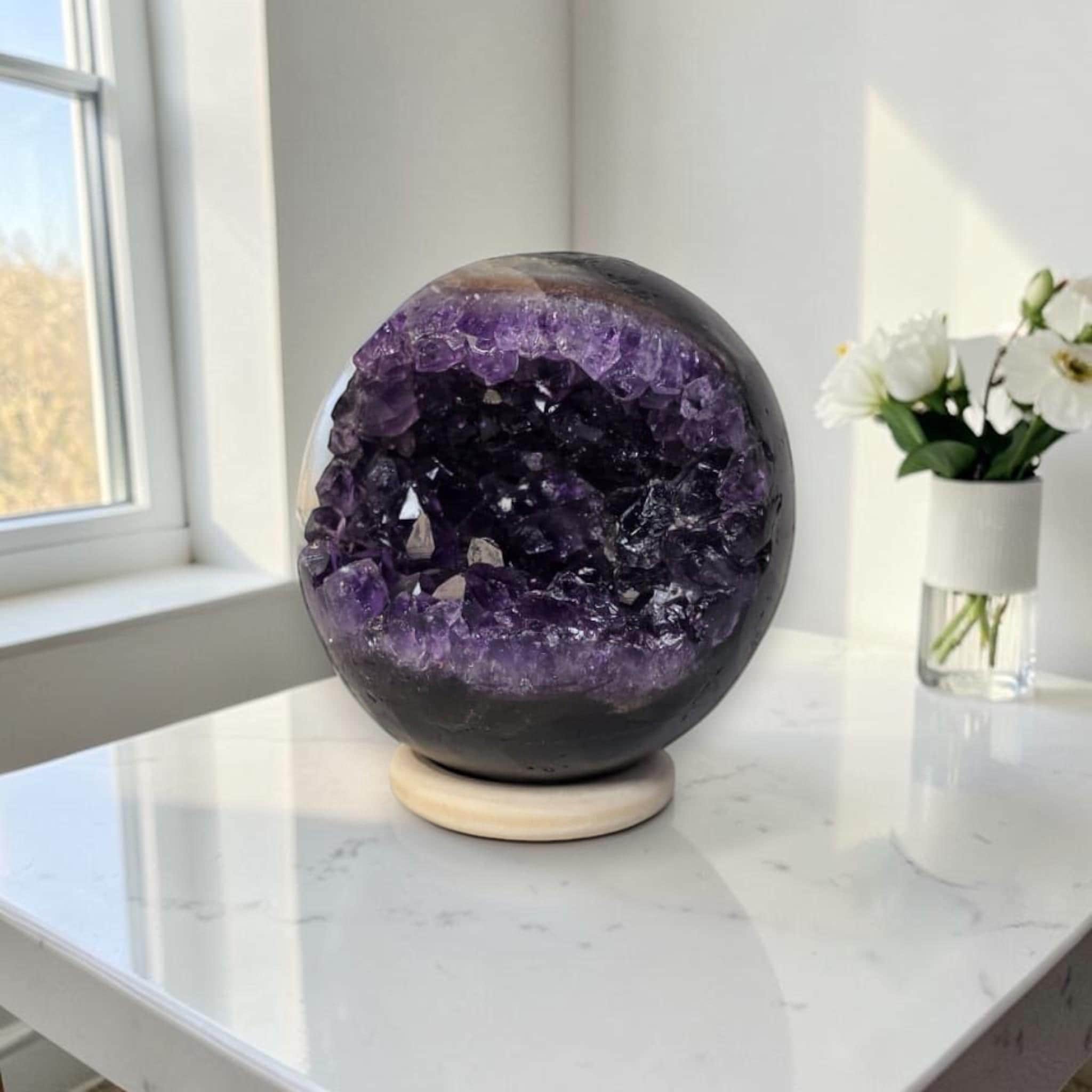 Amethyst Geode Sphere, Druzy Crystal Ball, Purple Crystal Decor, Healing Stone