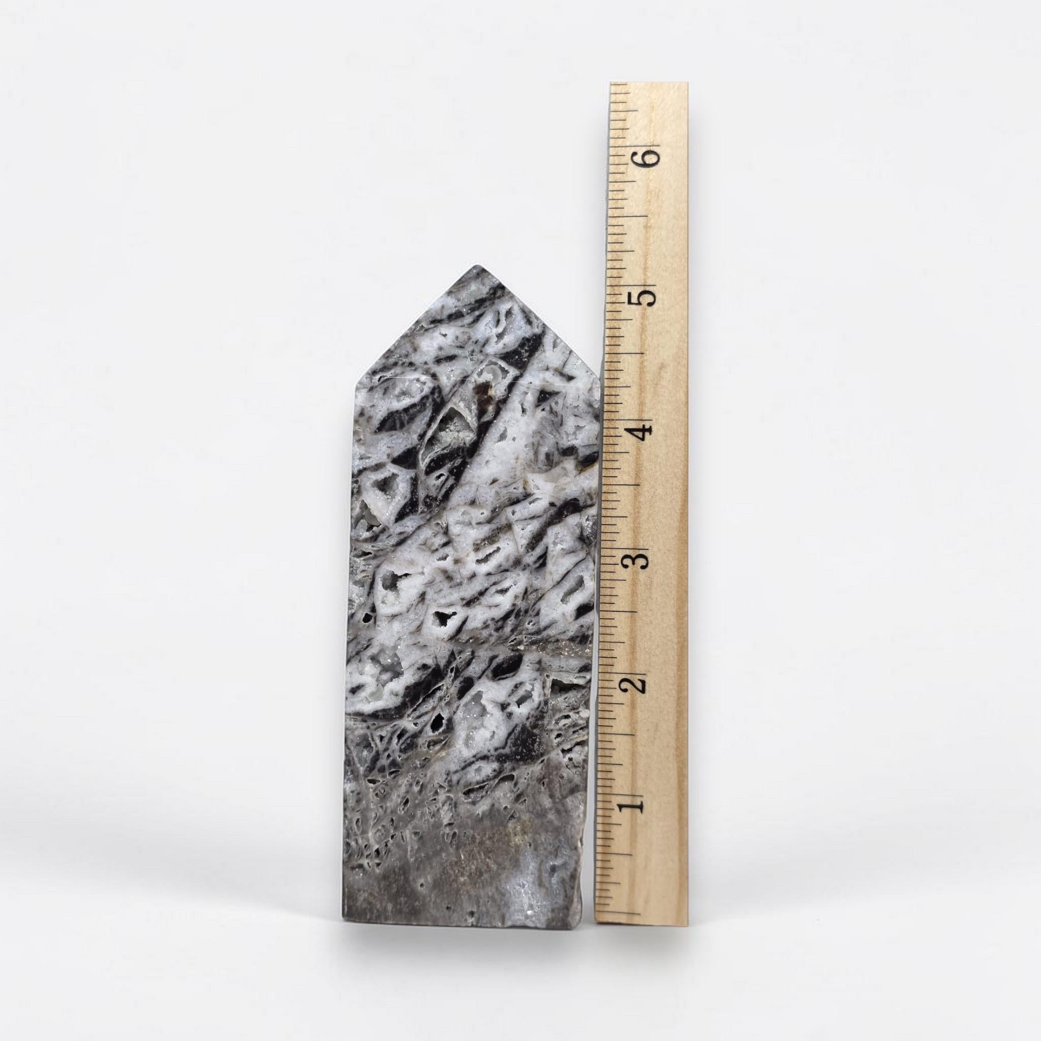 Sphalerite Tower, Natural Sphalerite Crystal Point, Black White Mineral