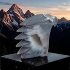 Carved eagle head crystal sculpture in glossy gray-blue stone with raised feather wings