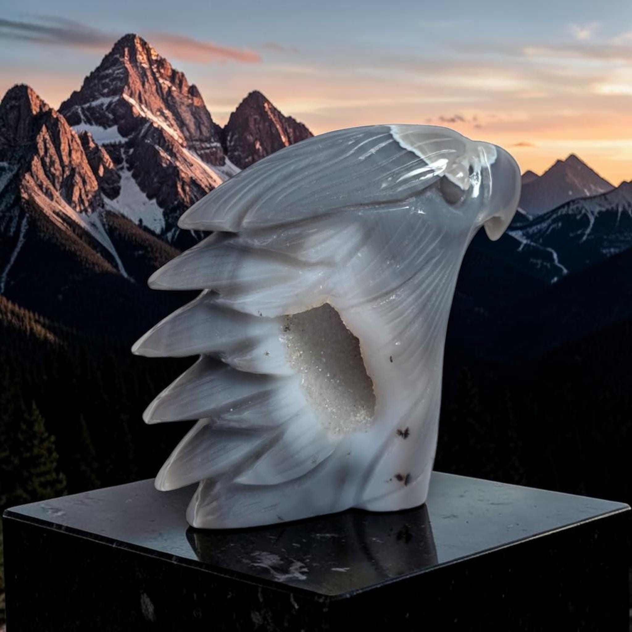 Agate Geode Hand Carved Eagle Head Crystal Sculpture