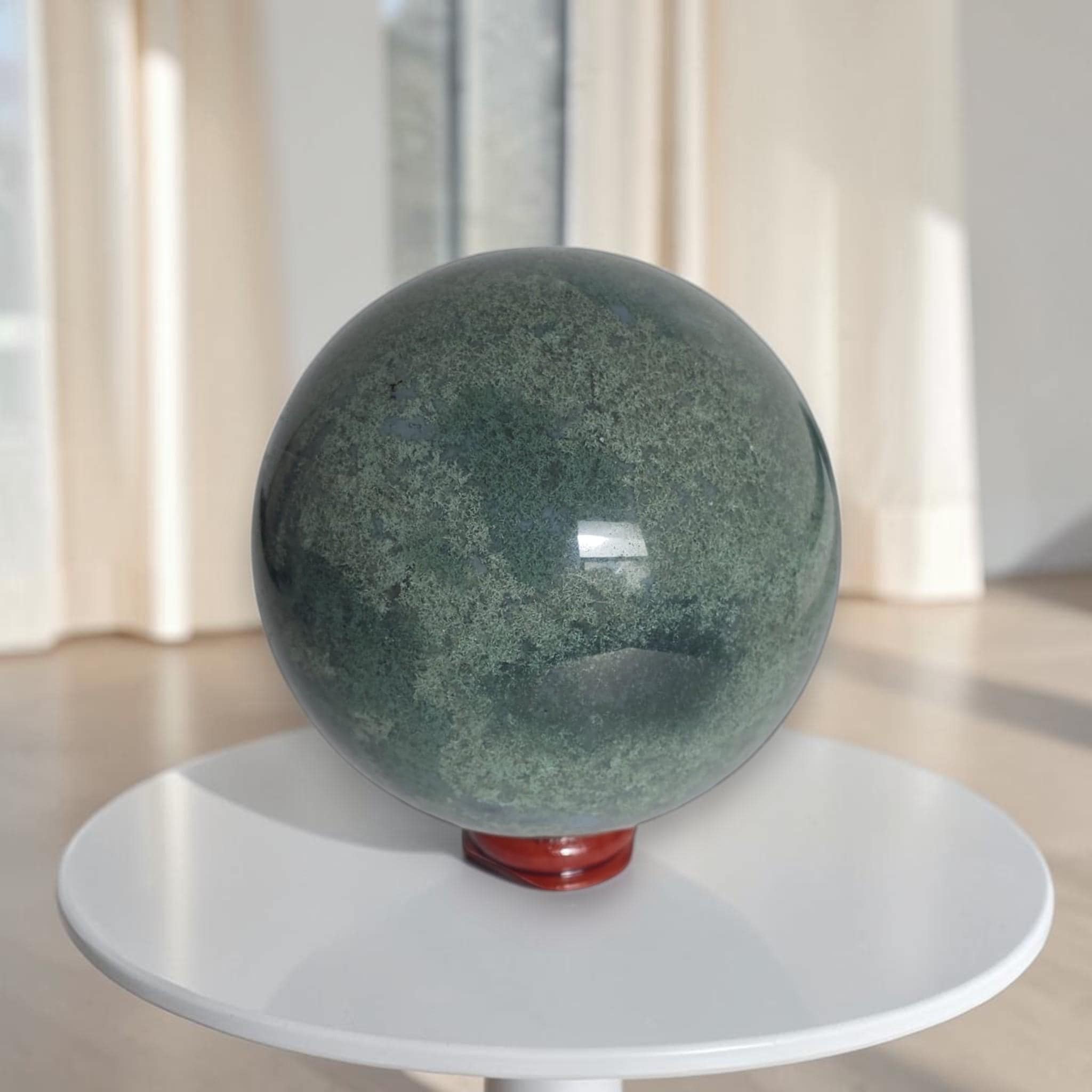Green Druzy Crystal Sphere Moss Agate Quartz Ball
