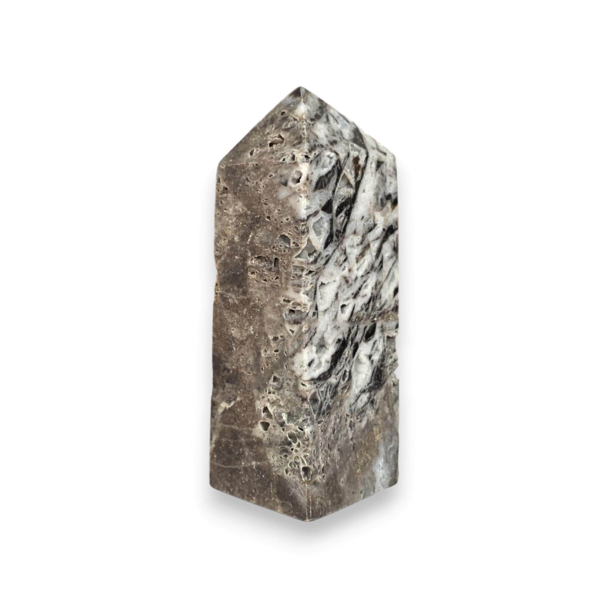 Sphalerite Tower, Natural Sphalerite Crystal Point, Black White Mineral