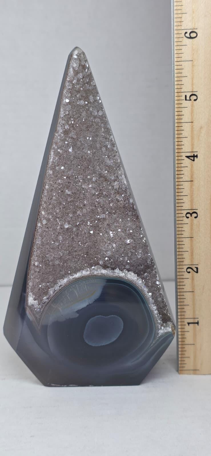 Large Druzy Agate Tower, Smoky Obelisk Crystal, Luxury Decor