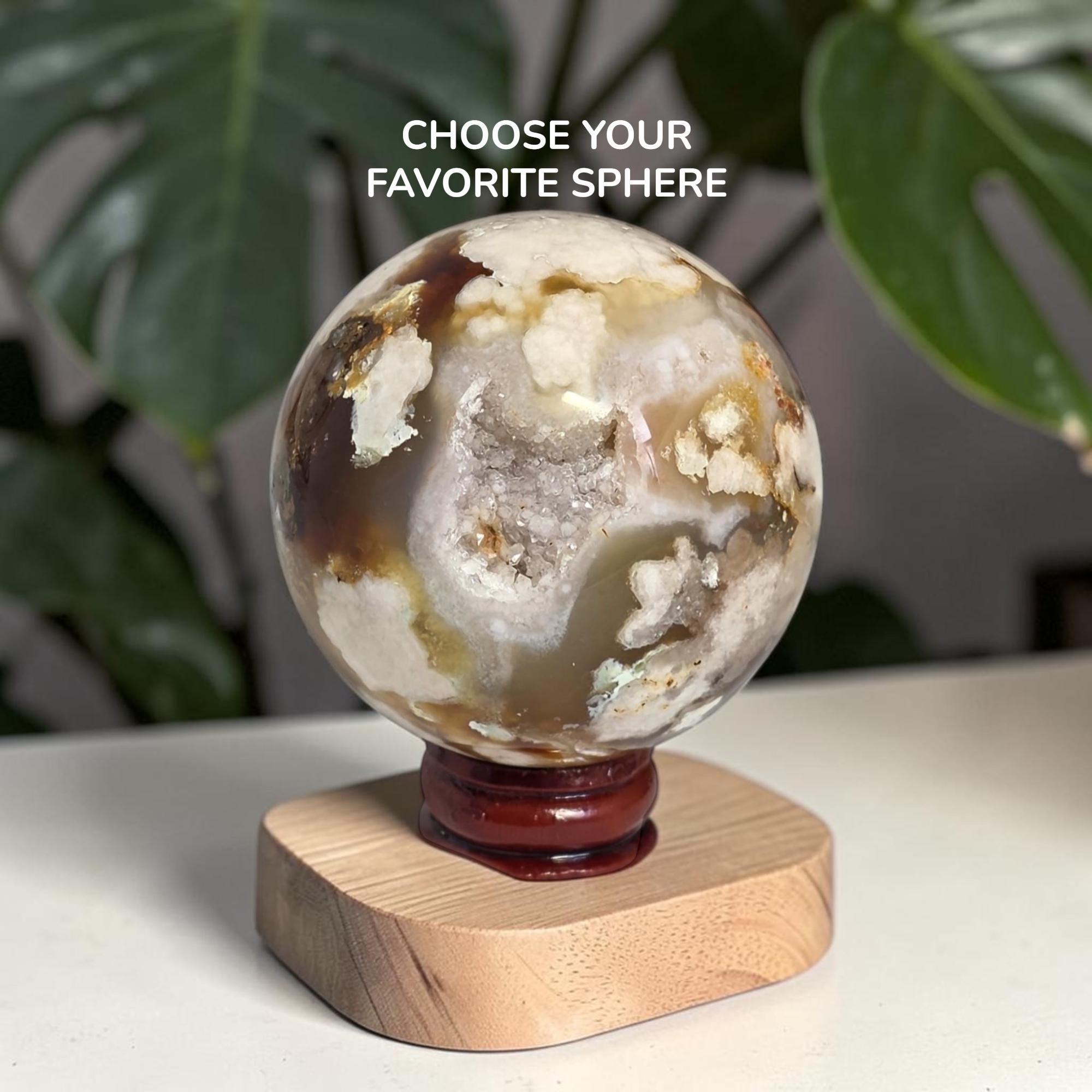 Flower Agate Sphere, Druzy Crystal Ball, Natural Gemstone Decor