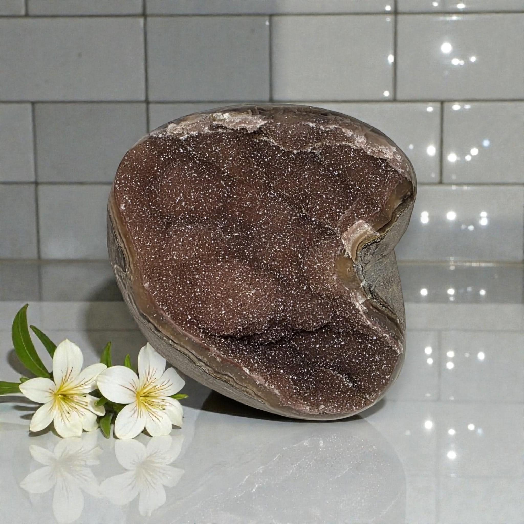 Smoky Amethyst Druzy Freeform, Sparkling Crystal Decor, Natural Amethyst Quartz Sculpture, Collector Gift