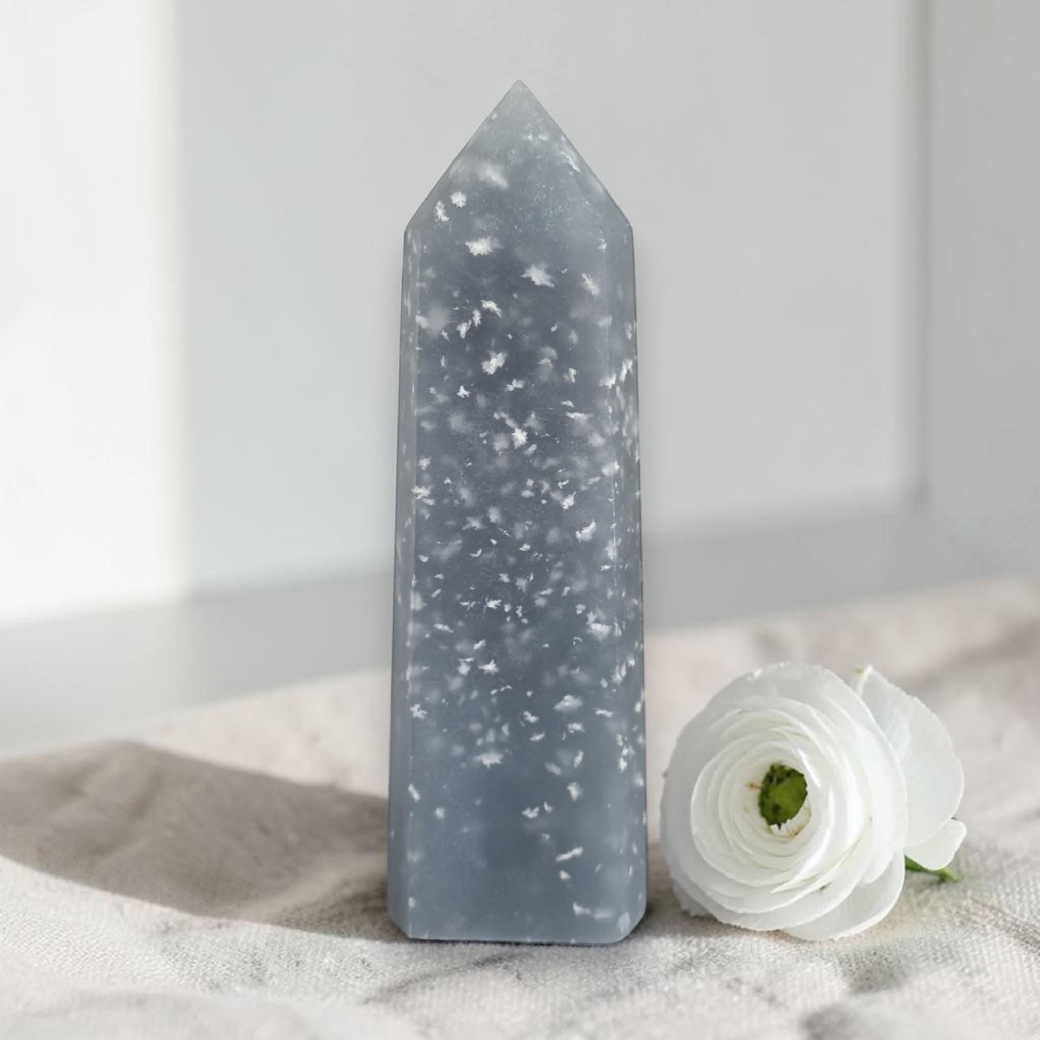 Snowflake Angelite Tower Blue Decor Piece Elegant Gift