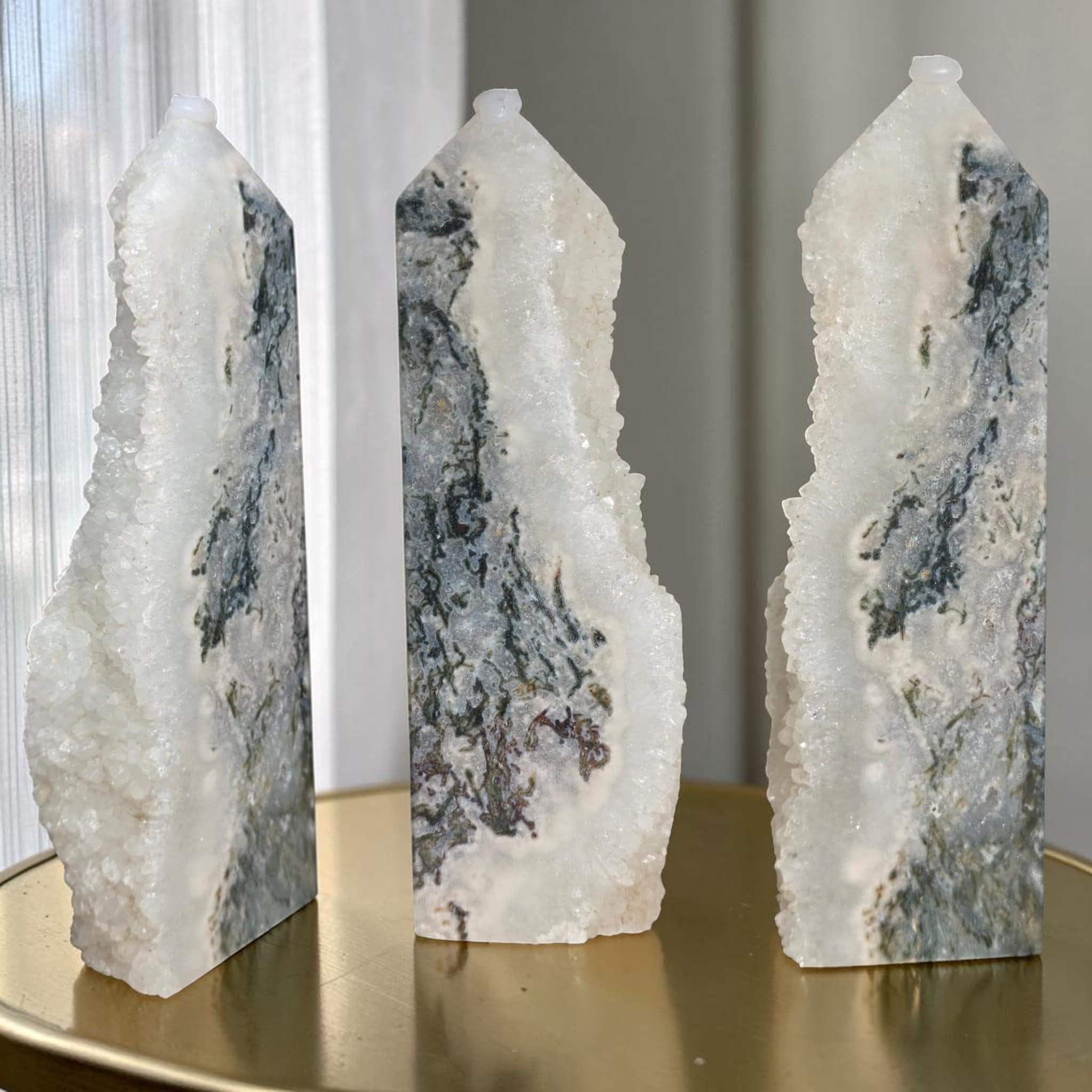 Moss Agate Druzy Geode Tower