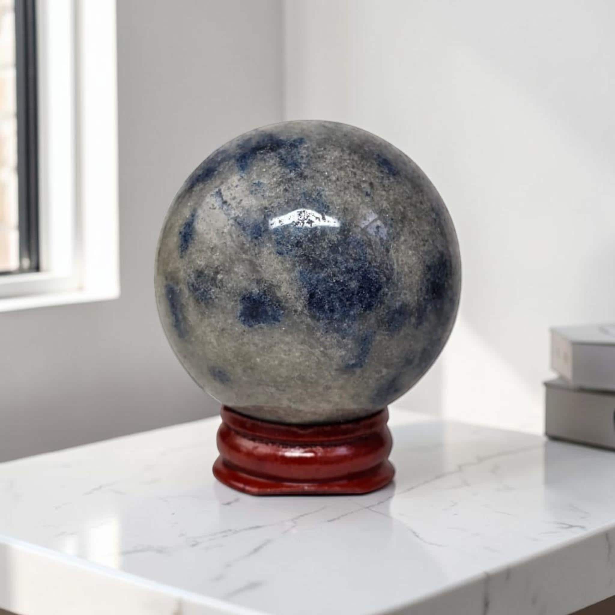 K2 Jasper Sphere 64mm, Rare Blue Granite Crystal, Polished Stone Ball, Healing Crystal