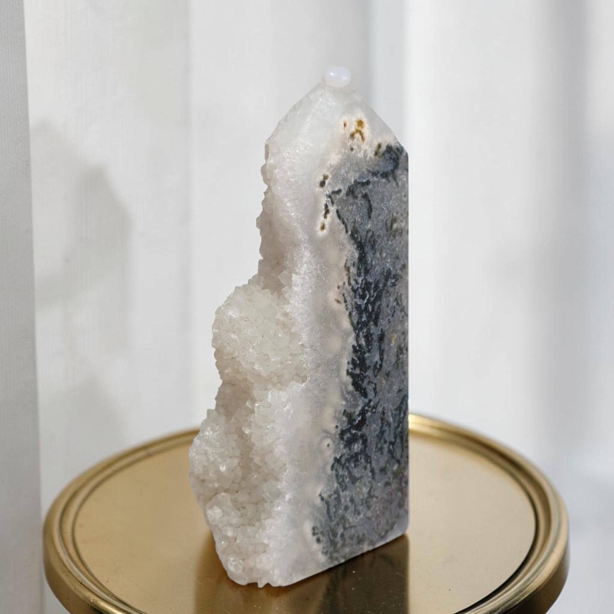 Moss Agate Druzy Geode Tower