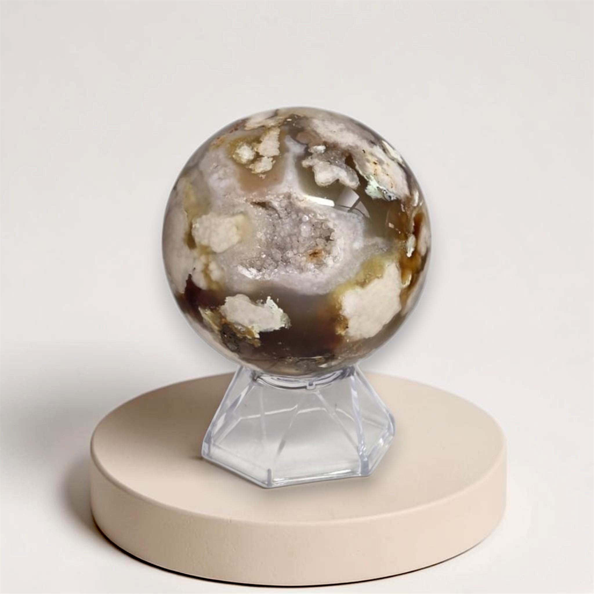 Flower Agate Sphere, Druzy Crystal Ball, Natural Gemstone Decor