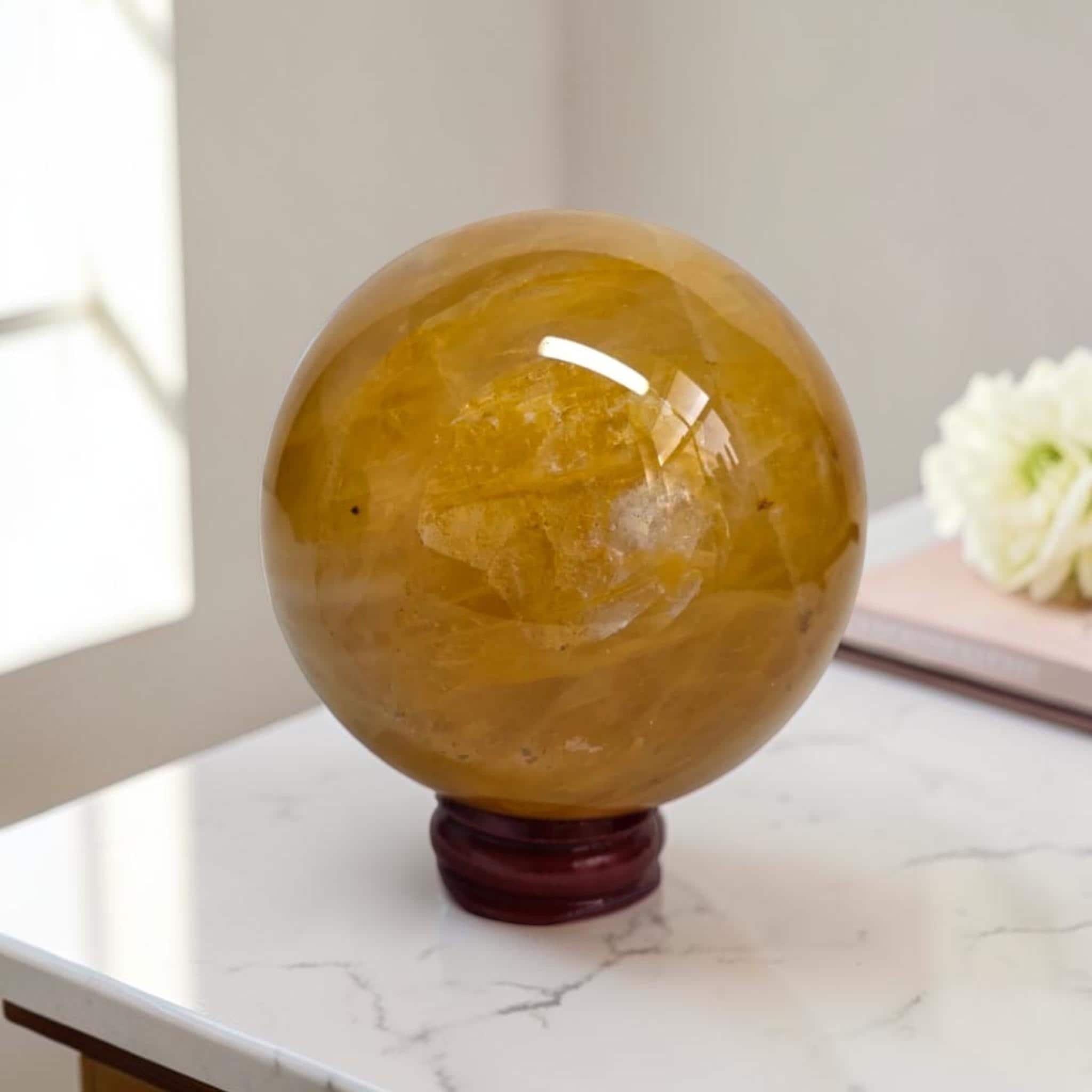 Golden Healer Sphere 65mm, Reiki Healing Stone, Meditation Orb, Spiritual Home Decor Gift