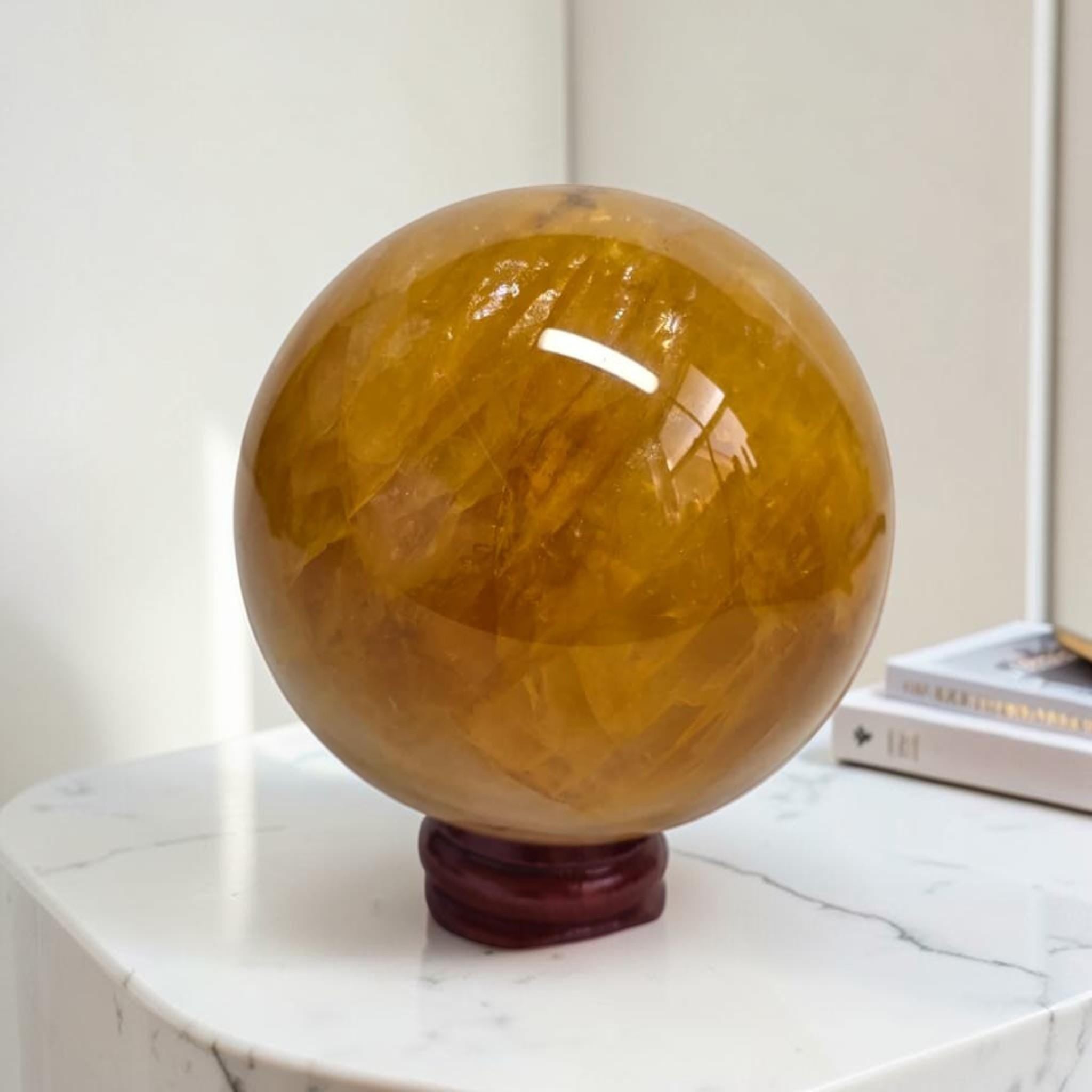 Golden Healer Sphere 65mm, Reiki Healing Stone, Meditation Orb, Spiritual Home Decor Gift
