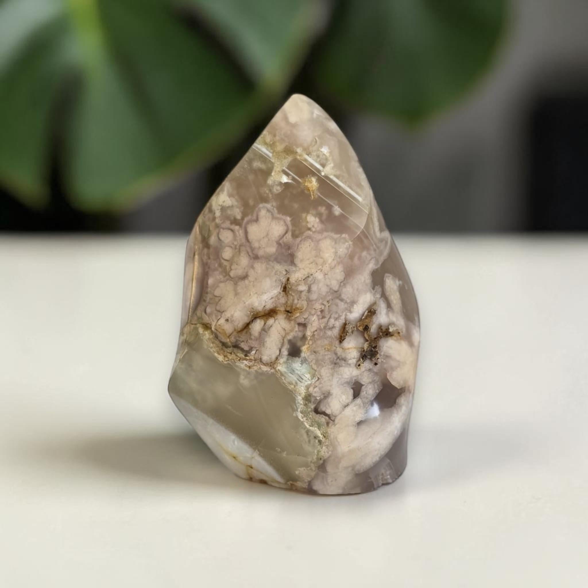 Flower Agate Flame, Pink Crystal Decor, Healing Stone Gift