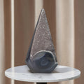 Smoky druzy agate obelisk tower with glittery purple surface and dark banded base