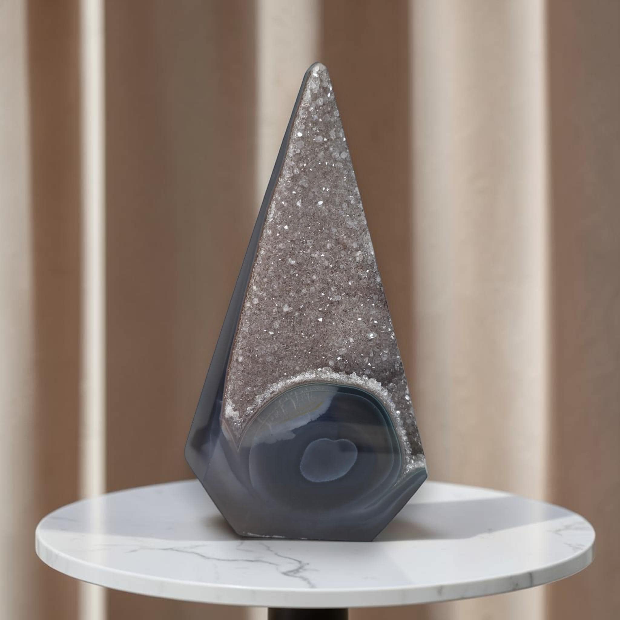 Large Druzy Agate Tower, Smoky Obelisk Crystal, Luxury Decor