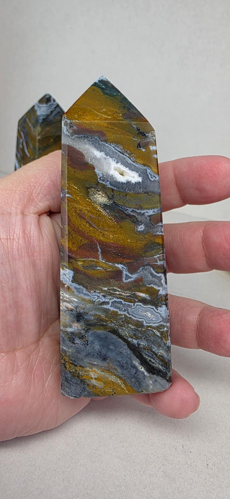 Ocean Jasper Tower, Natural Crystal Obelisks, Polished Stone Home Decor Gift