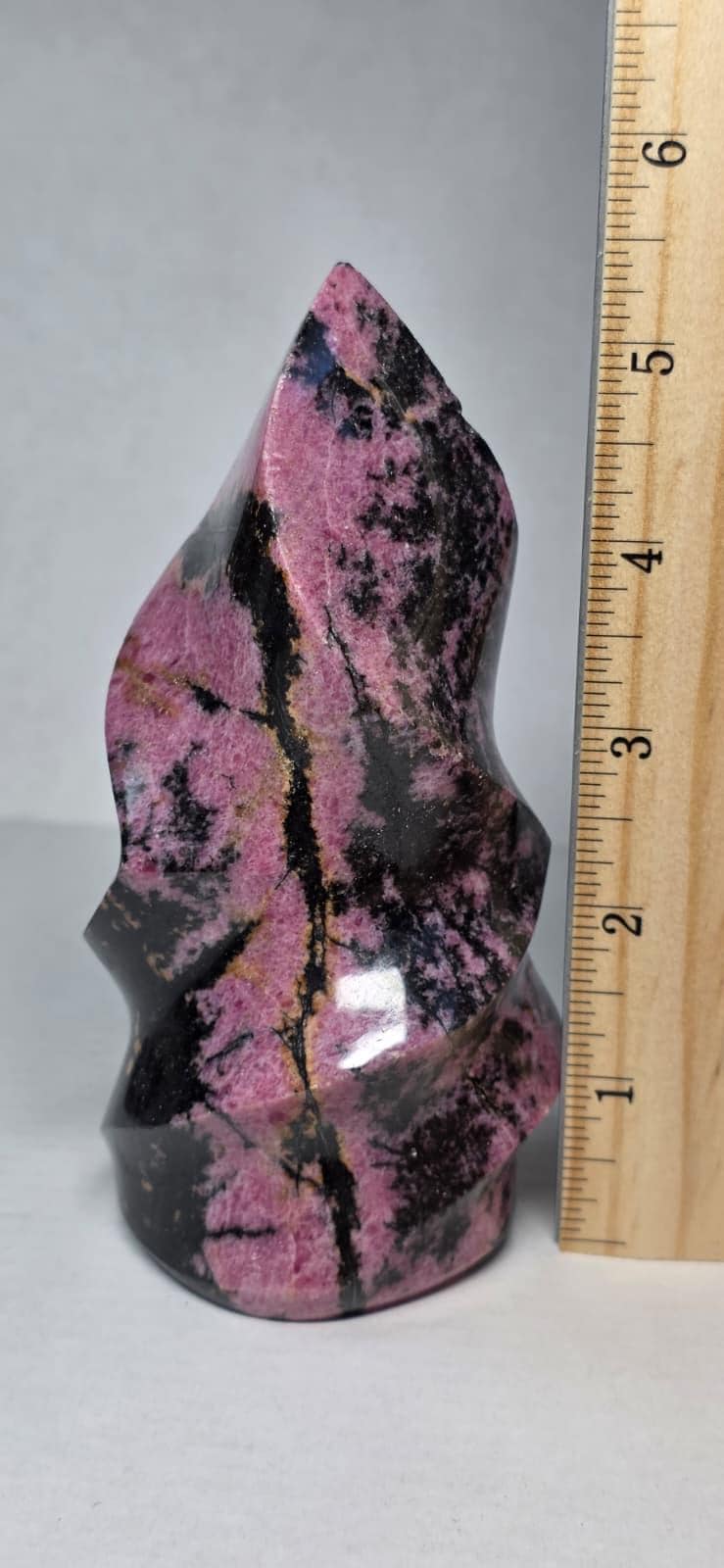 Pink Rhodonite Crystal Flame Natural Stone Carving – Heart Chakra Healing Decor