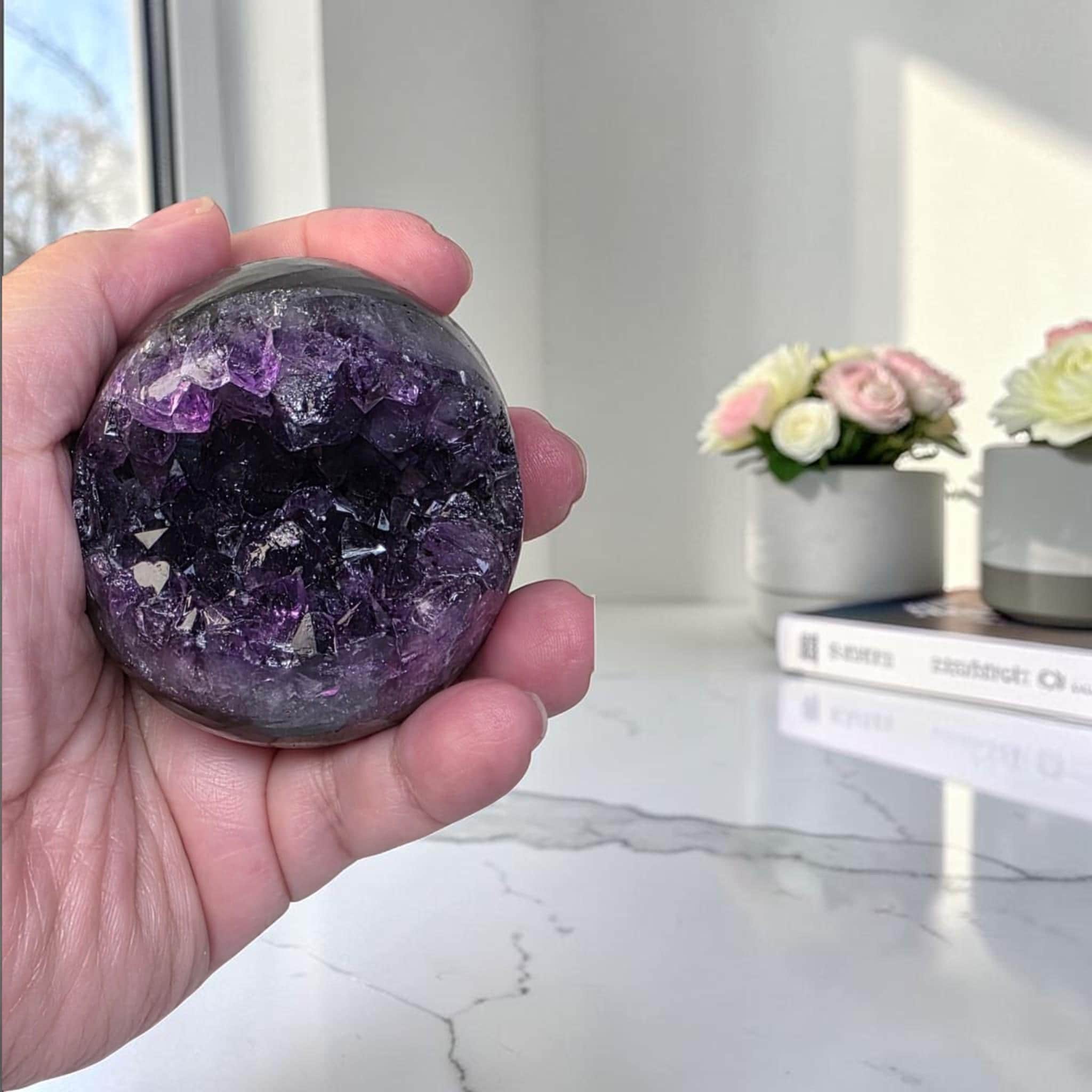 Amethyst Geode Sphere, Druzy Crystal Ball, Purple Crystal Decor, Healing Stone