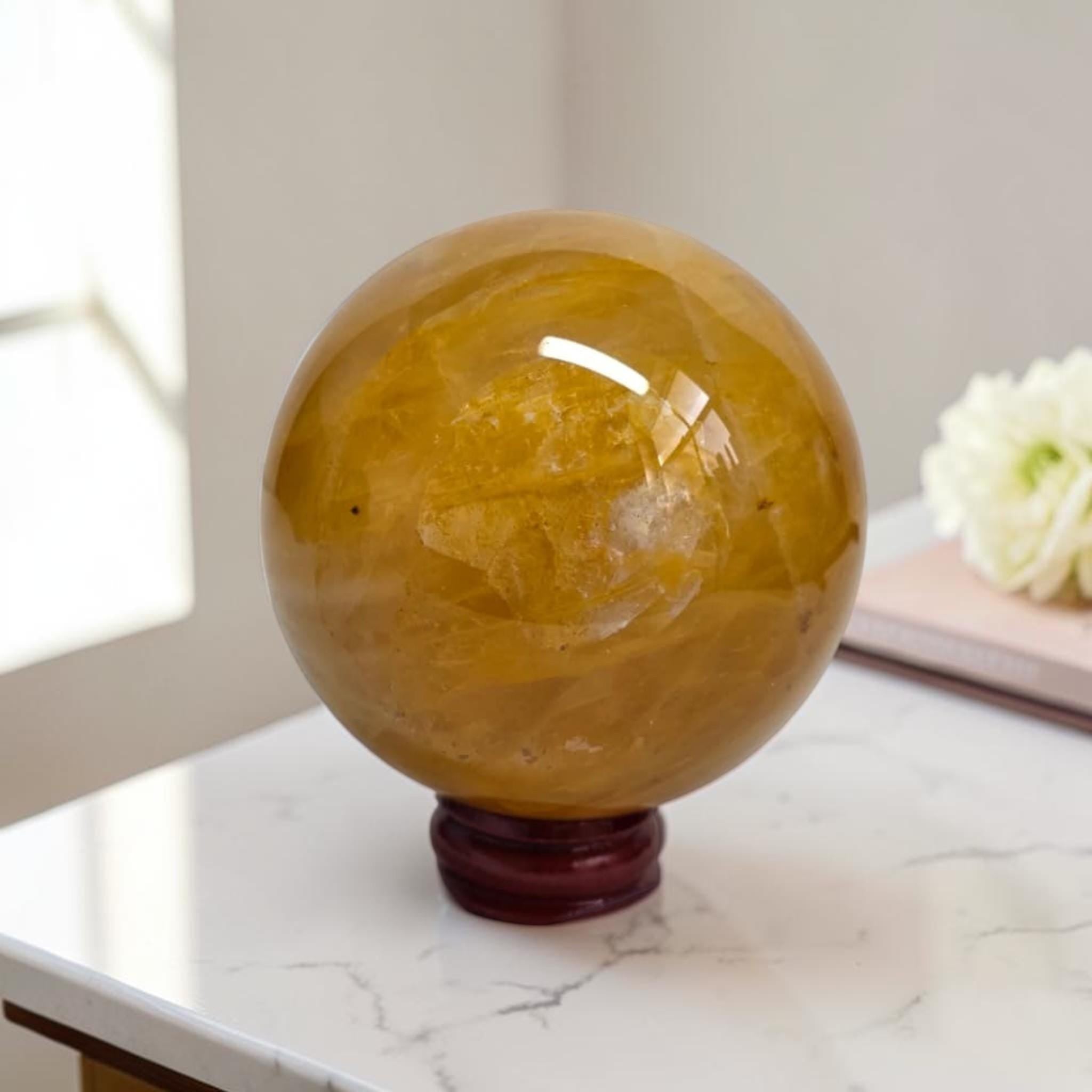 Golden Healer Sphere 65mm, Reiki Healing Stone, Meditation Orb, Spiritual Home Decor Gift
