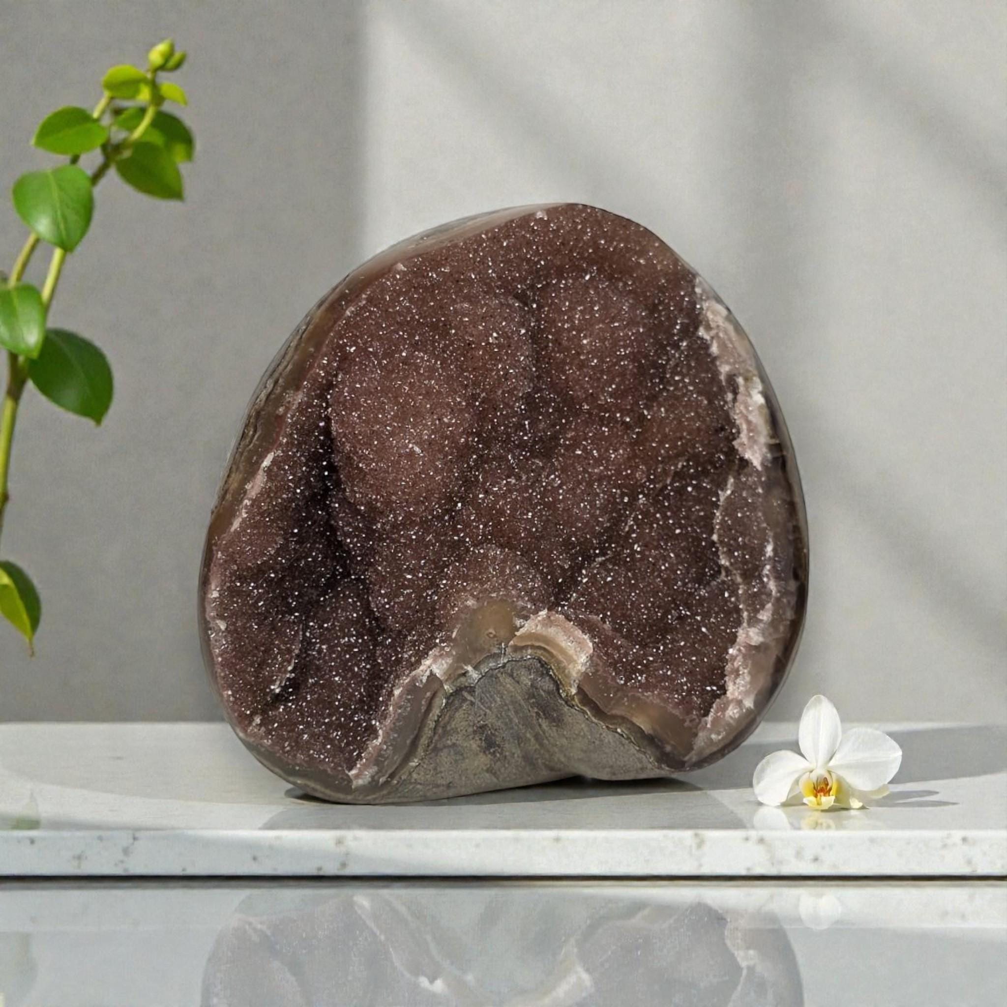 Smoky Amethyst Druzy Freeform, Sparkling Crystal Decor, Natural Amethyst Quartz Sculpture, Collector Gift
